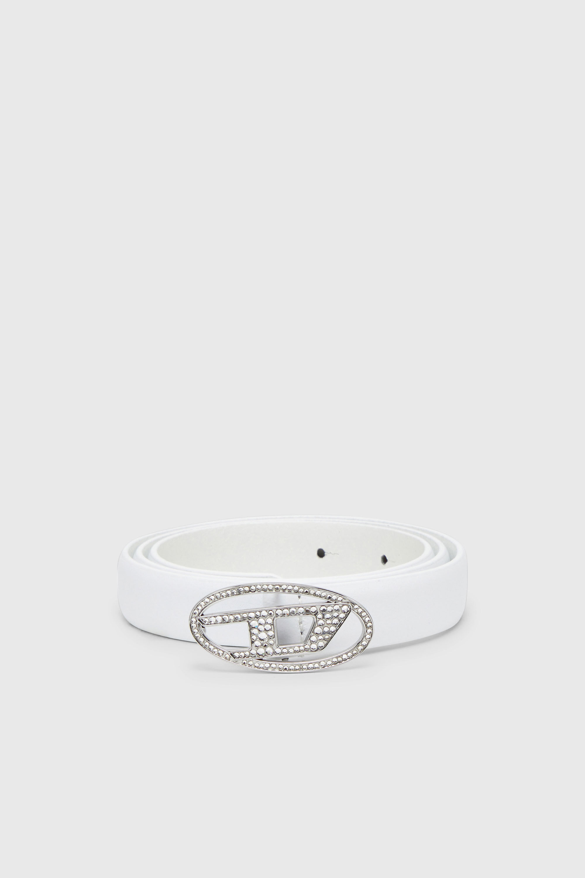 Diesel - B-1DR STRASS 20, Female's 1.9cm slim leather belt with crystal buckle in ホワイト - 1