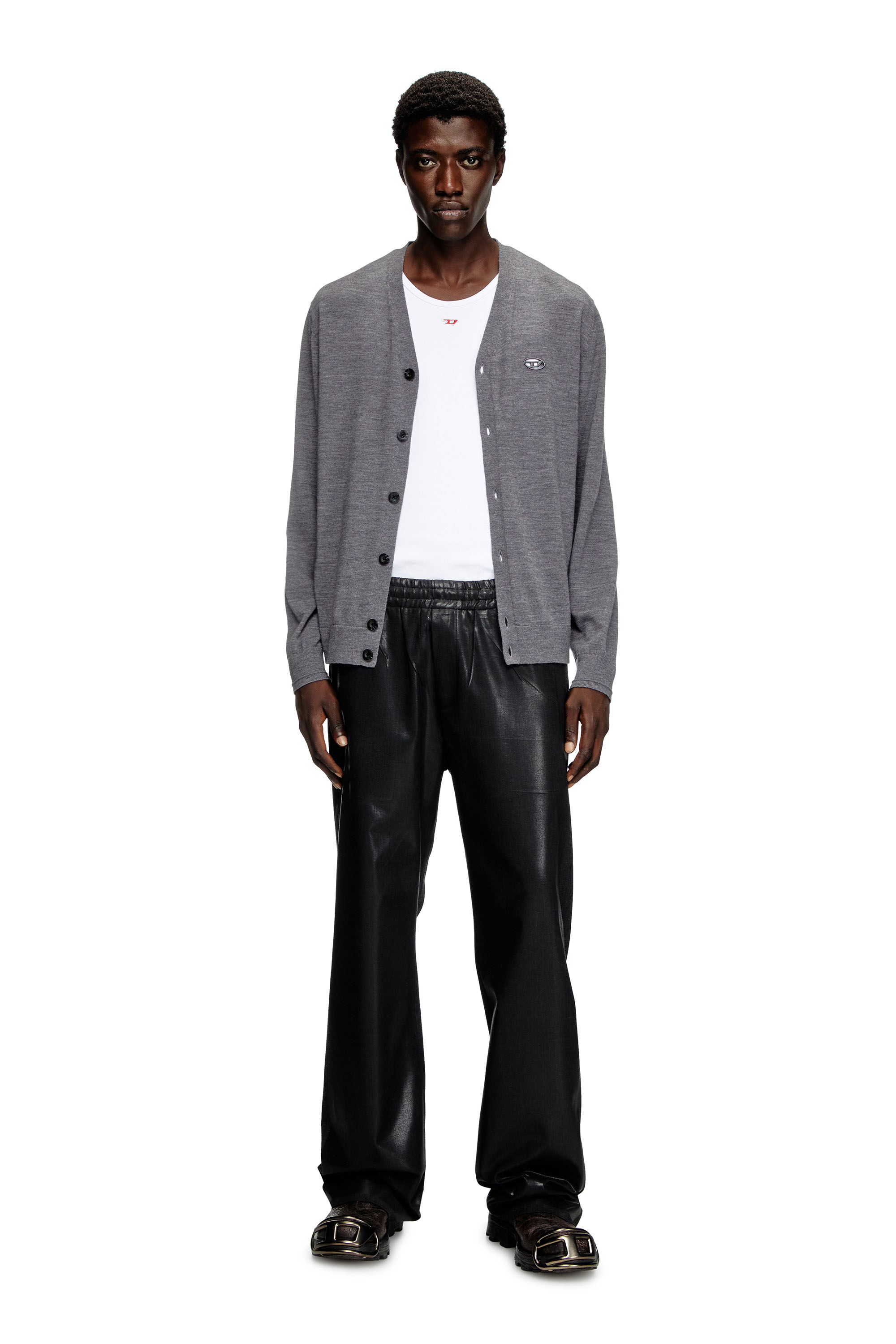 Diesel - K-VOLTO, Male's Wool cardigan with cut-out logo in グレー - 1