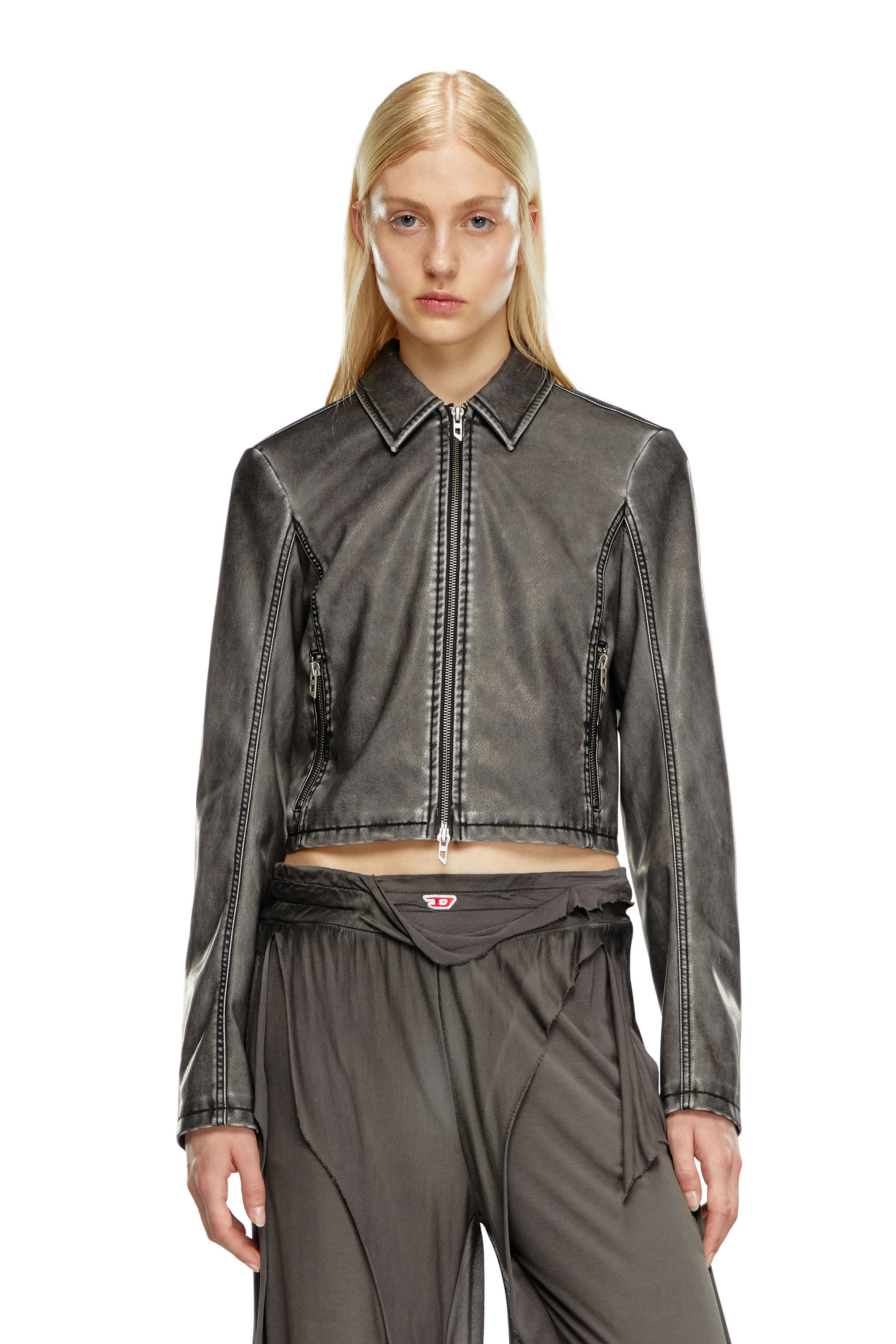 G-OTA Cropped jacket in washed tech fabric｜ブラック｜ウィメンズ｜DIESEL