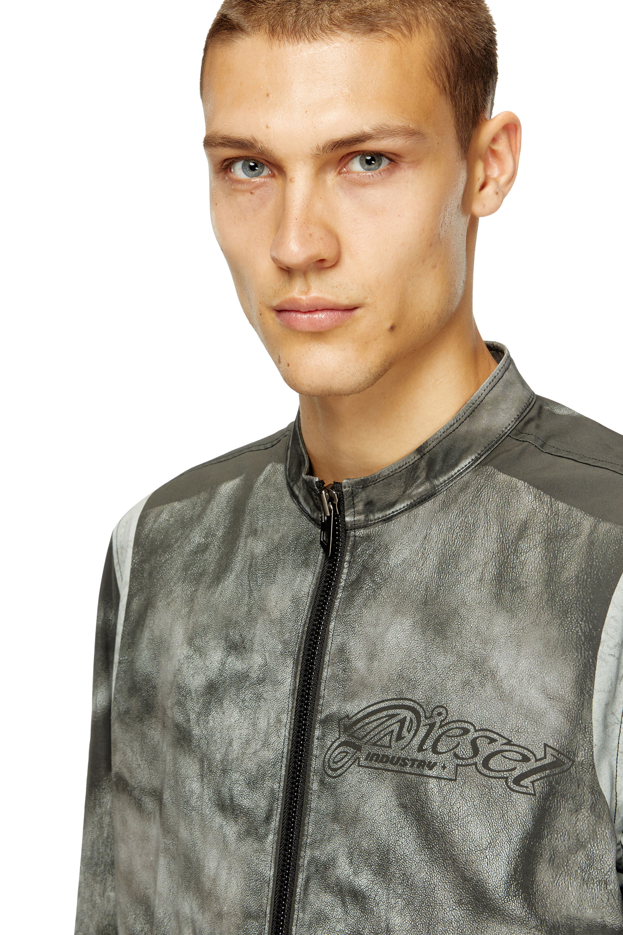 Diesel - J-EVERT, Male's Biker jacket in printed canvas in ダークグレー - 4