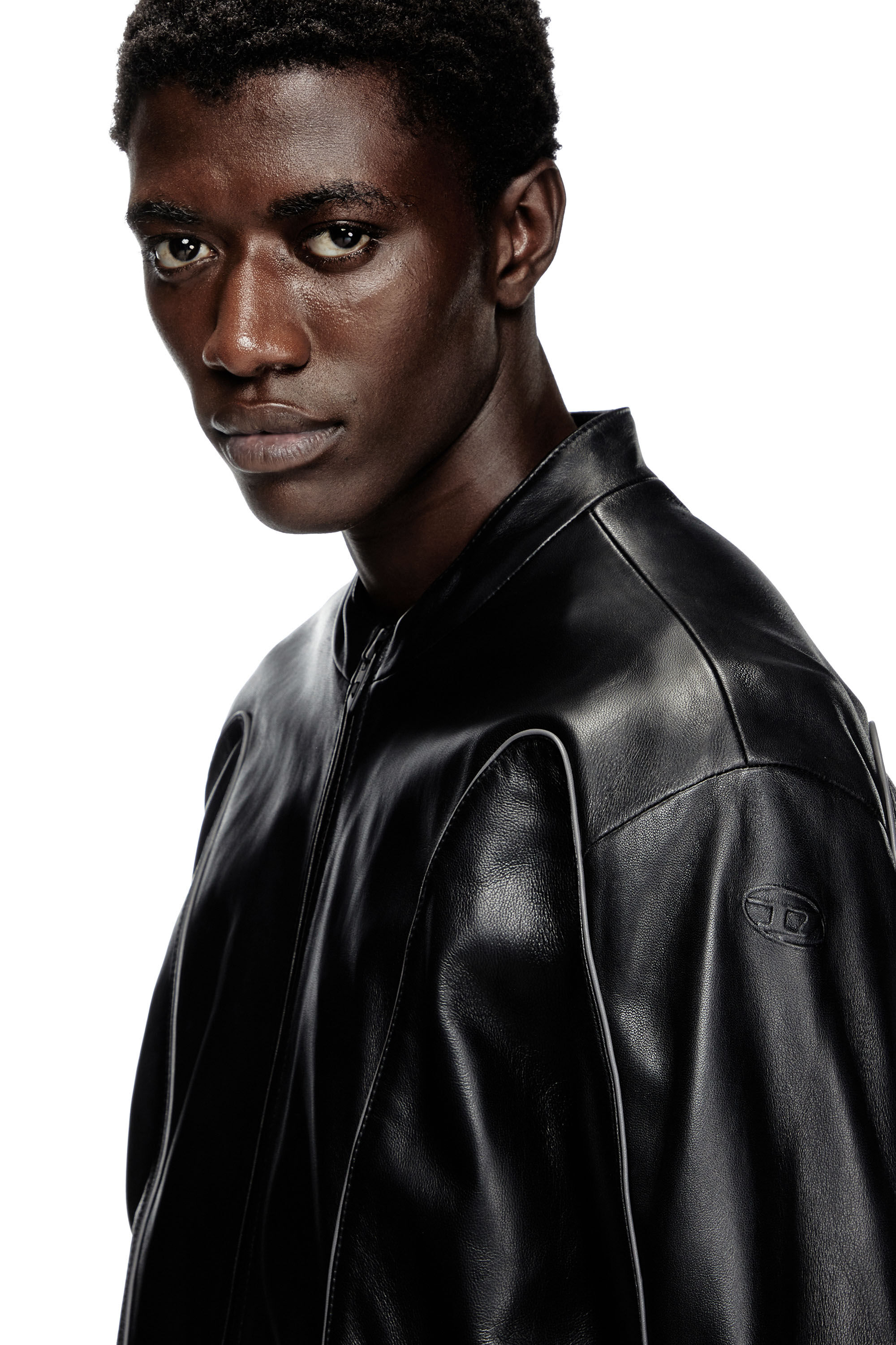L-KRIXY Leather biker jacket with piping detail｜ブラック