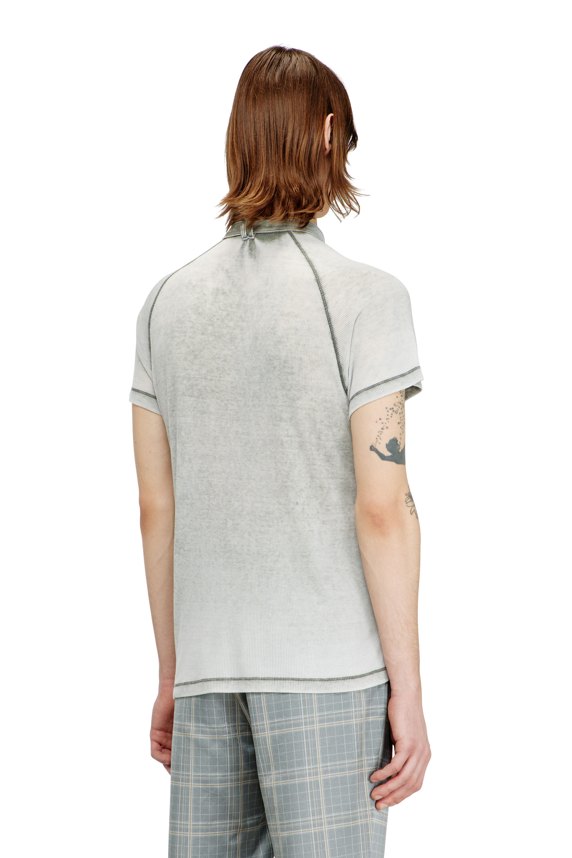 Diesel - T-GARY, Male's Rib-jersey top with biker neck strap in グレー - 5