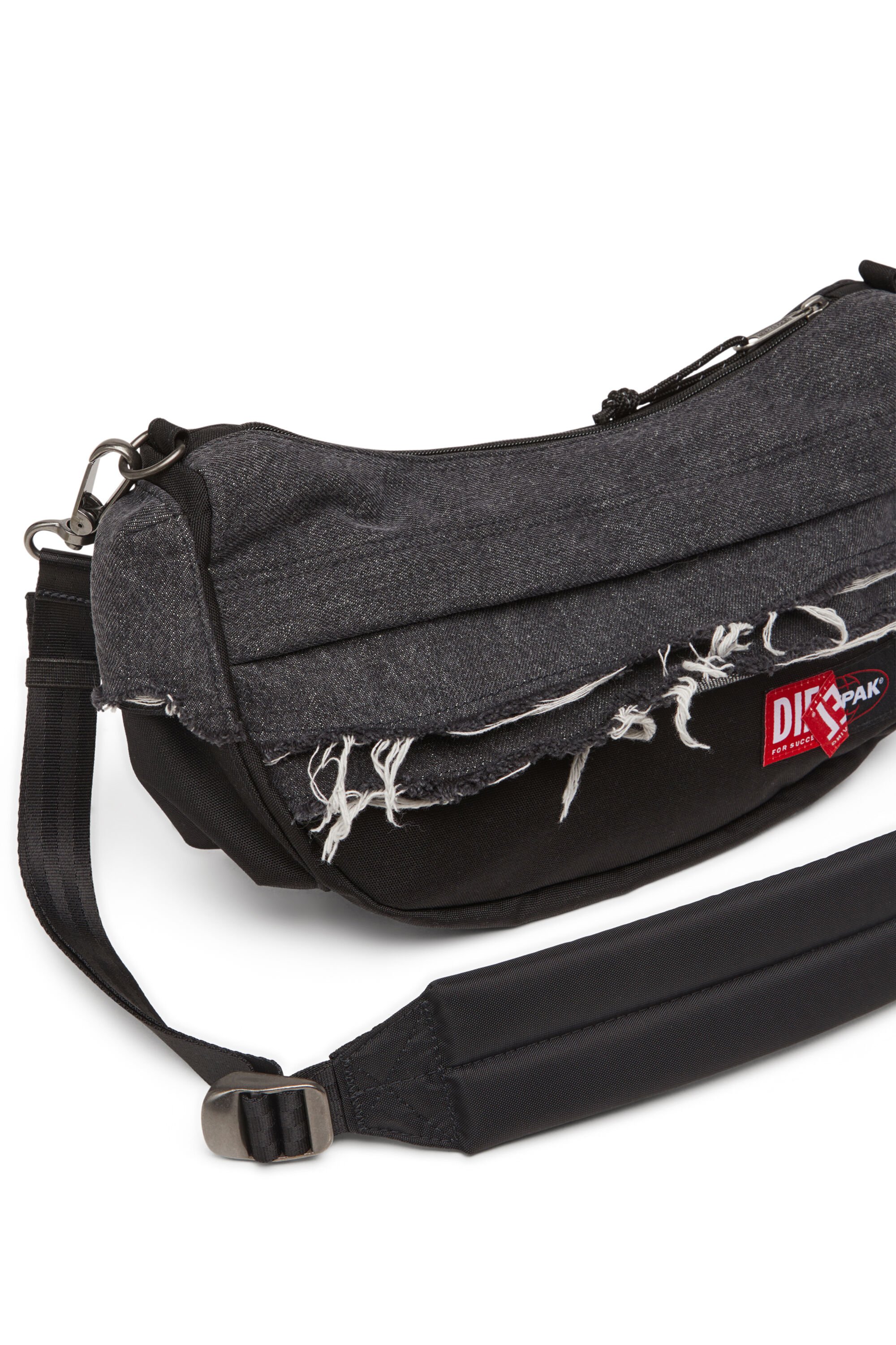 Diesel - DIESEL SHOULDER BAG, Unisex's Shoulder bag in destroyed denim and CORDURA® in ブラック - 6
