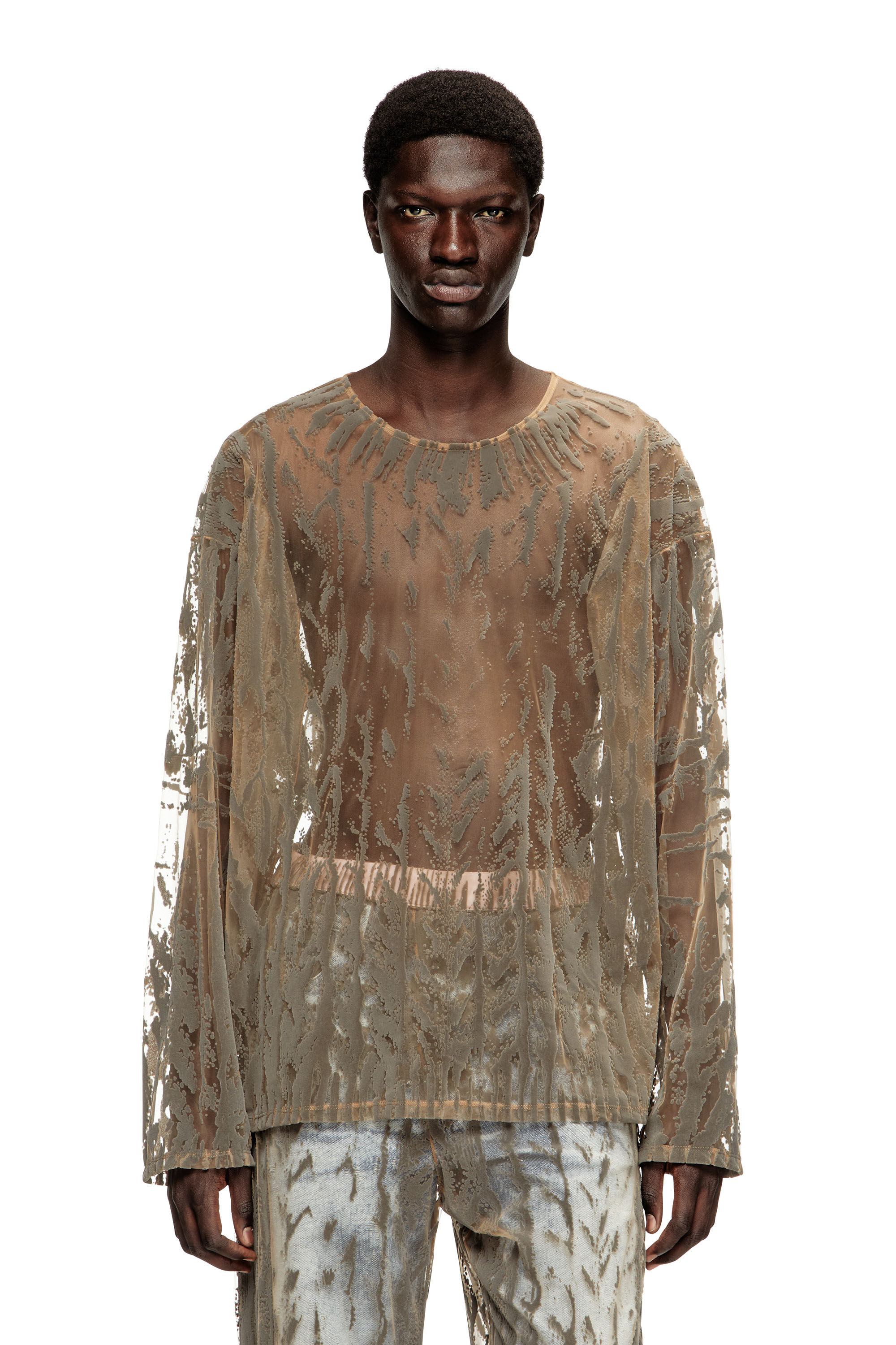 T-TARAS Long-sleeve top in flocked tulle｜グレー｜メンズ｜DIESEL