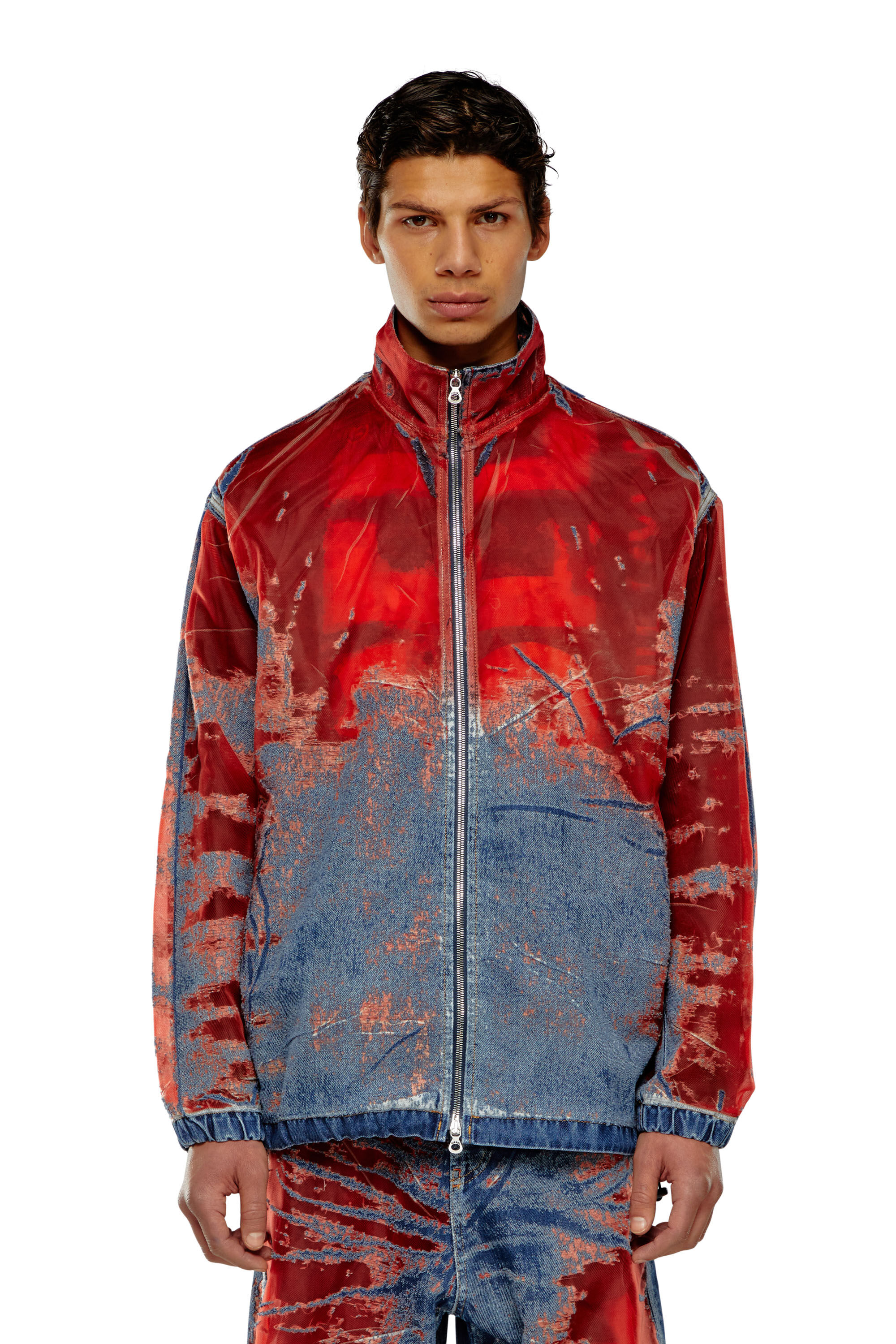 D-KRAP-FSE Jacket in devoré denim with logo|マルチカラー D-KRAP-FSE Jacket in devoré denim with logo|マルチカラー