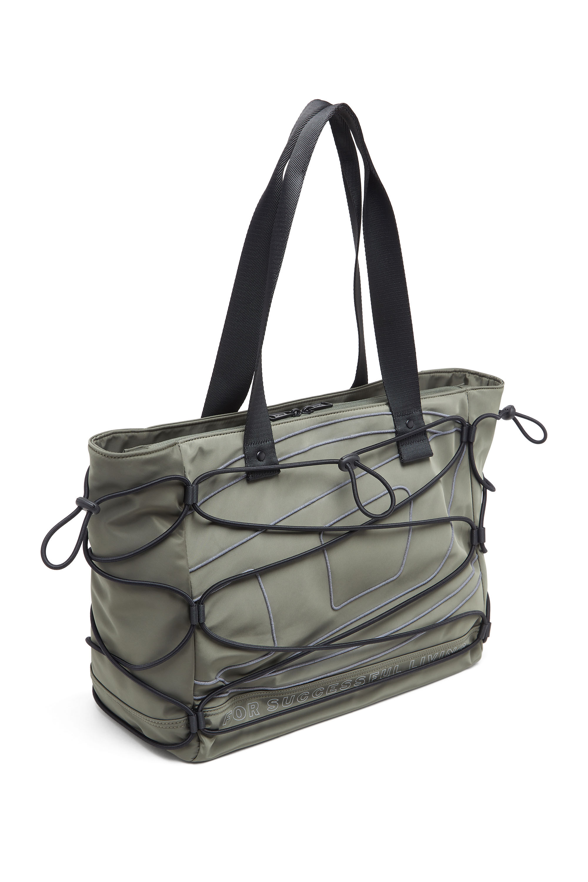 Diesel - TECH-D TOTE M X, Unisex's Tech-D-Nylon tote bag with reflective Oval D in オリーブグリーン - 6
