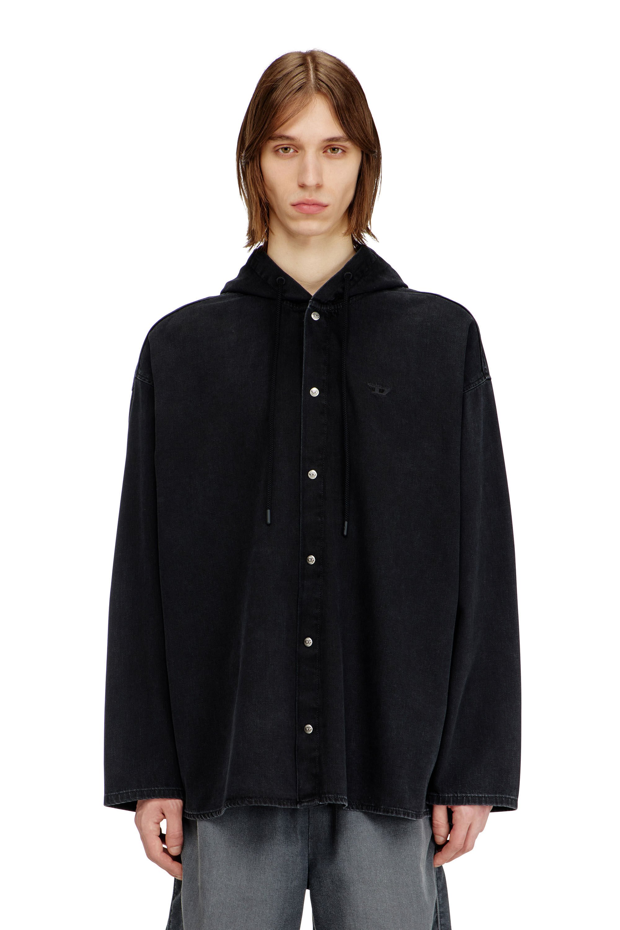 Diesel - D-DEWNY-HOOD, Male's Overshirt in clean-wash denim in ブラック - 3