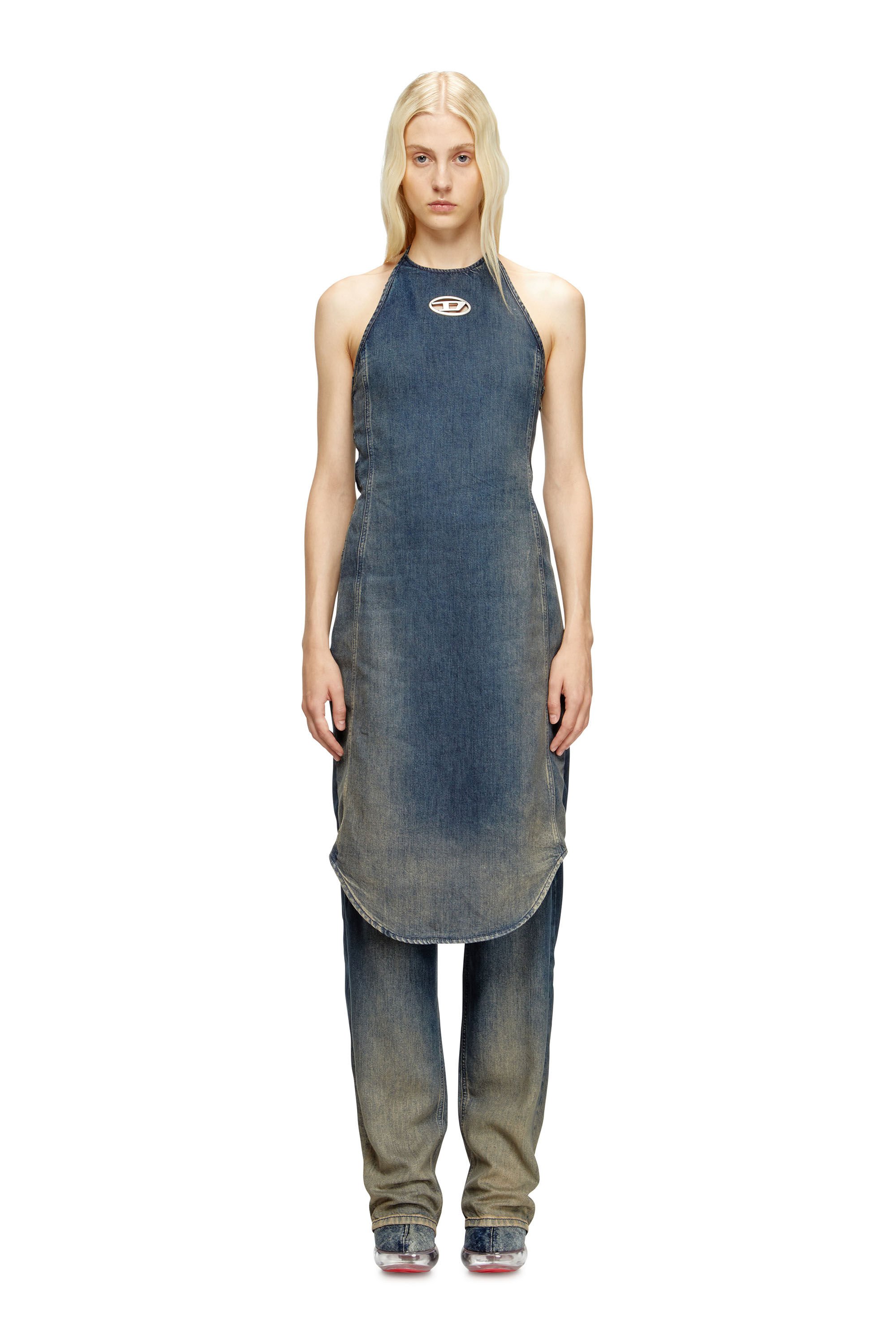 Diesel - DE-CYNTHIA-S, Female's Halter jumpsuit in gradient fluid denim in ダークブルー - 1