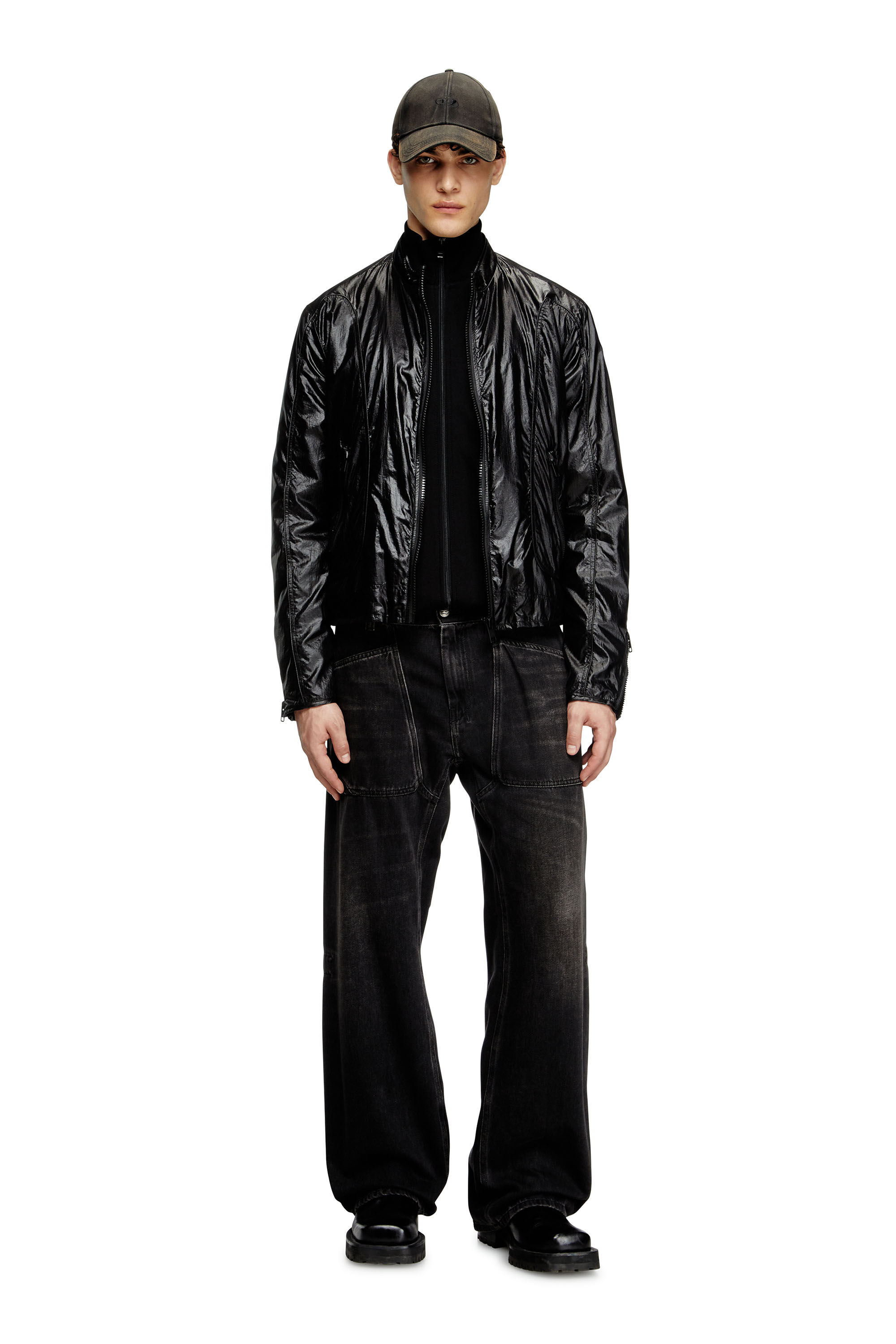 Diesel - J-CLAYS, Male's Biker jacket in shiny ripstop in ブラック - 1