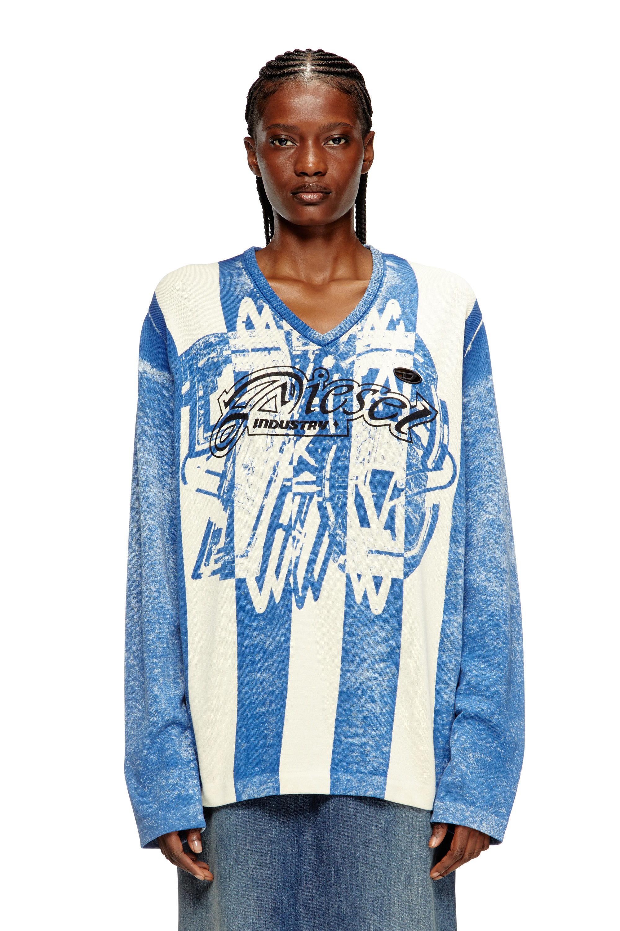 Diesel - K-OLIBA-V, Unisex's プルオーバーニット in ブルー/ホワイト - 6