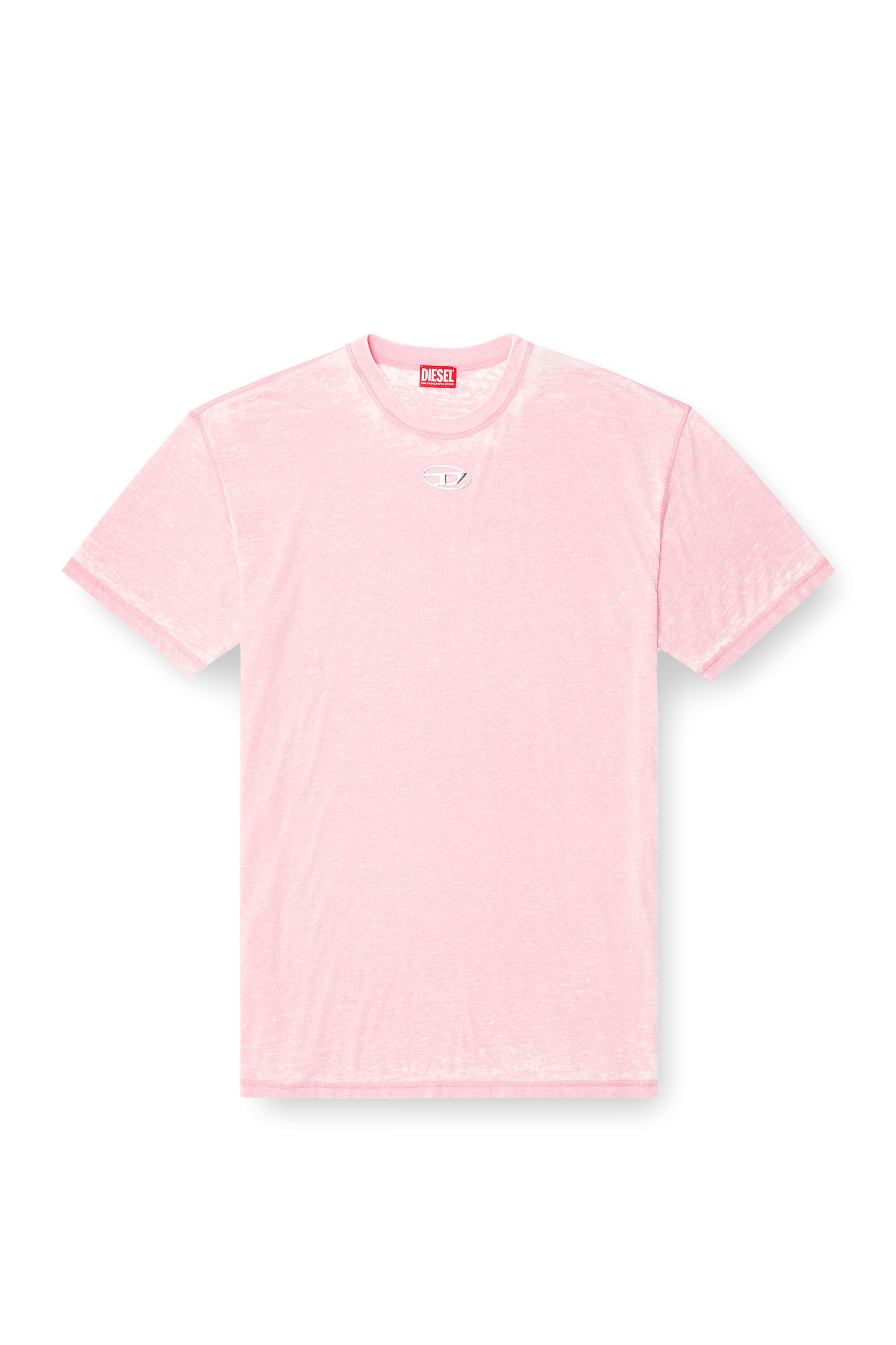 Diesel - T-BOXT-PAK, Male's Burnout T-shirt with metal-look logo in ピンク / ホワイト - 2