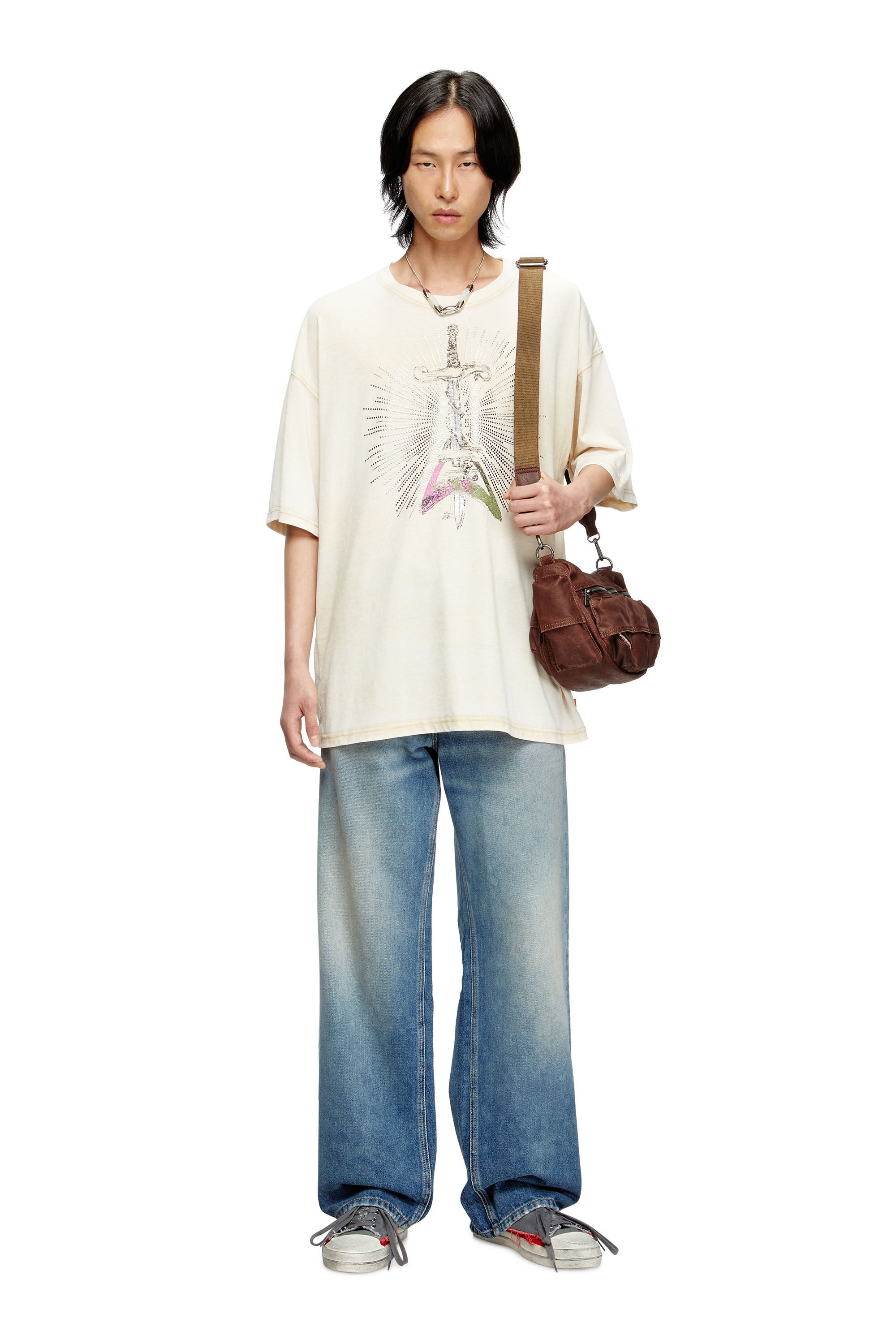 Diesel - T-BOXT-T18, Male's T-shirt with sword print in ベージュ - 1