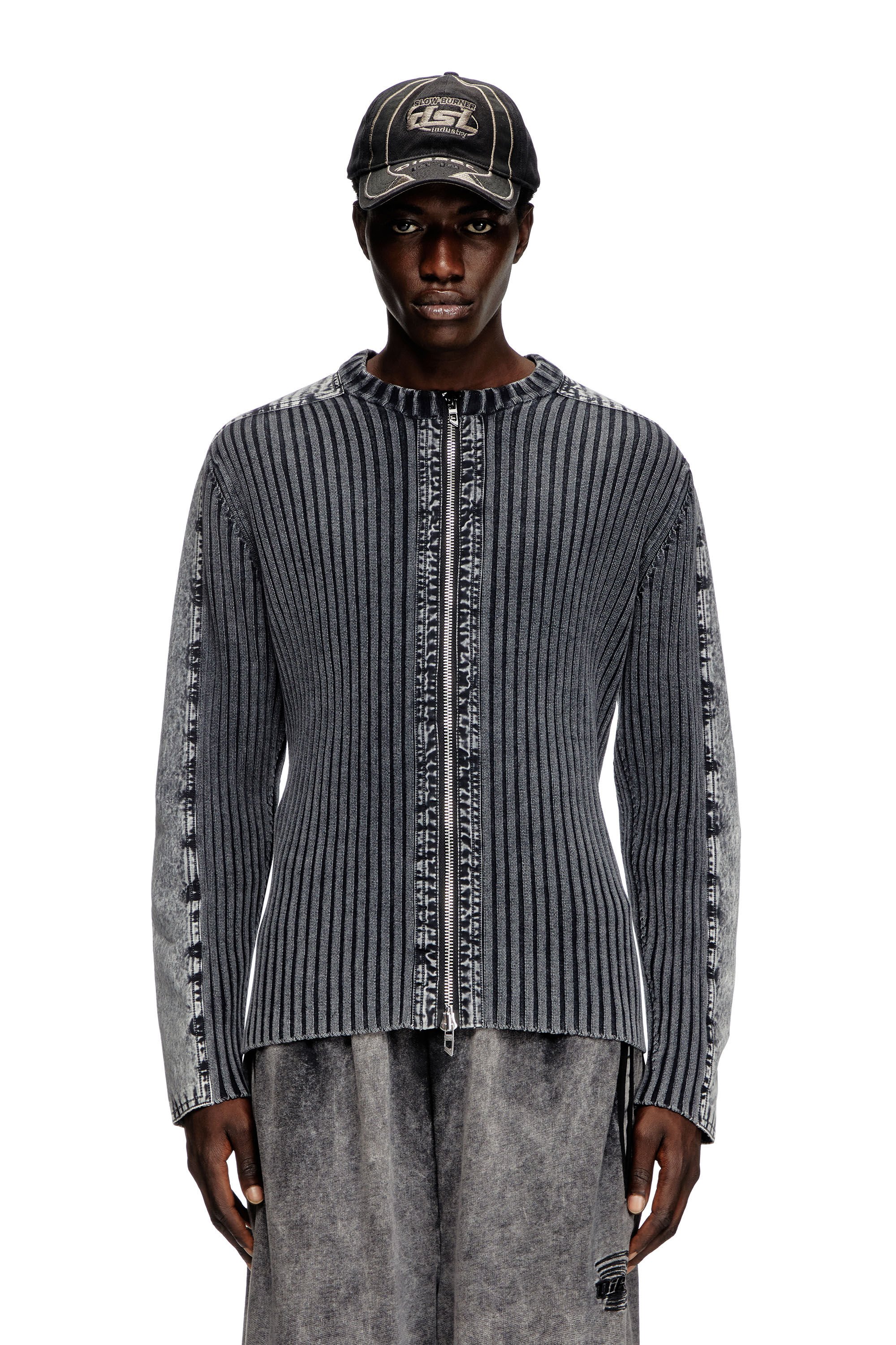 Diesel - K-MATTY, Male's Zip-up cardigan with contrast panels in ダークグレー - 3