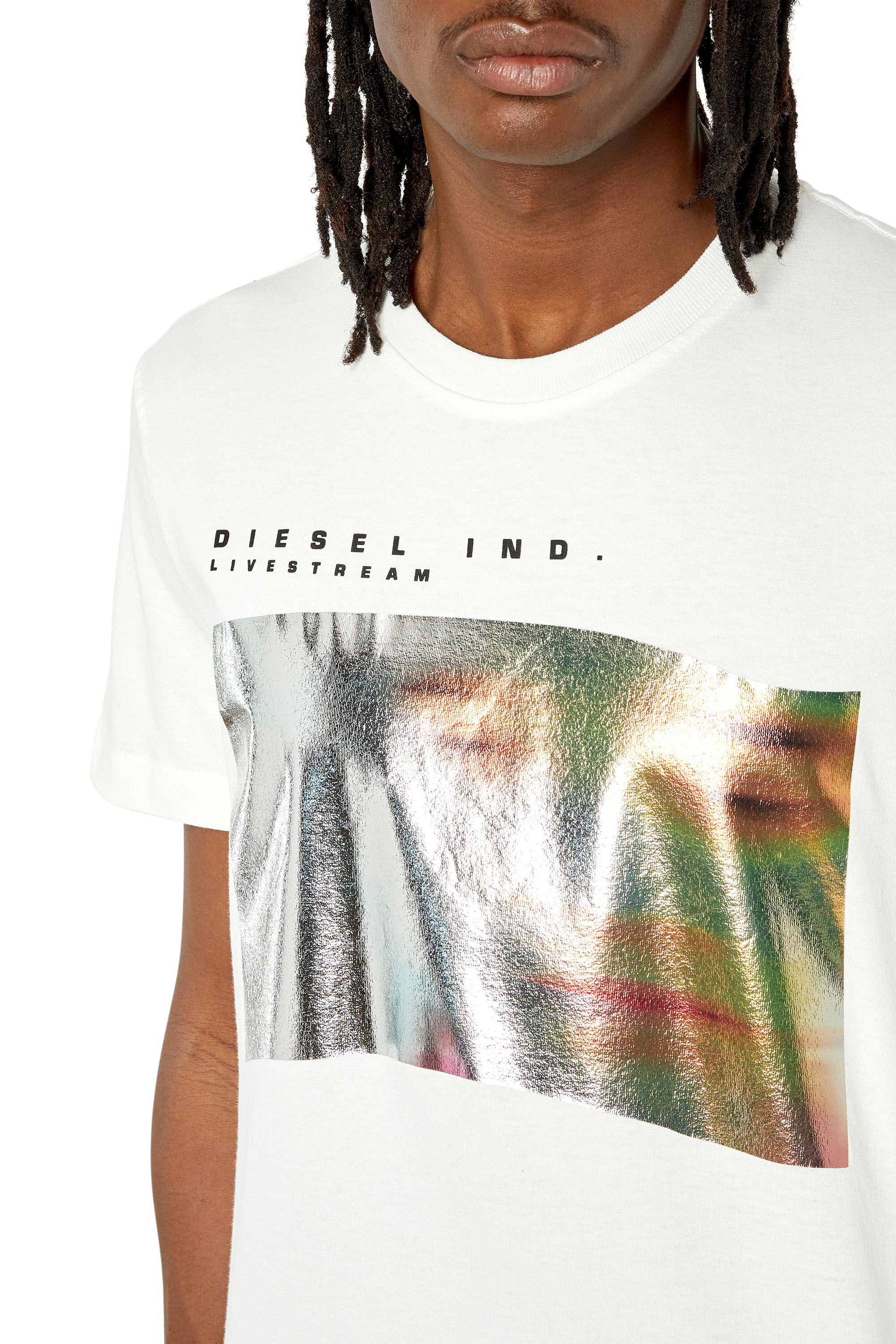 Diesel - T-DIEGOR-G2, Male's Tシャツ 箔プリント in ホワイト - 4