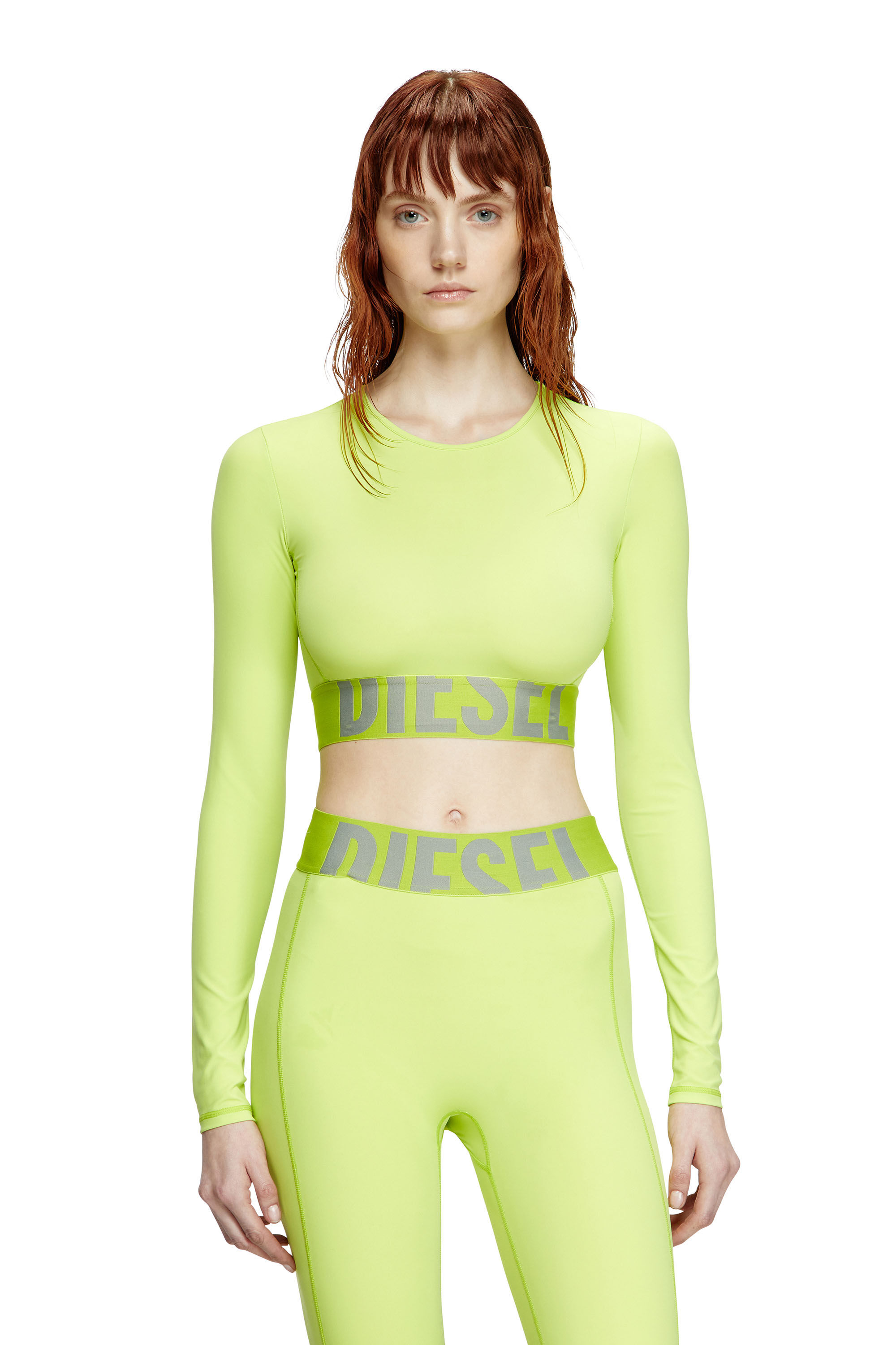 Diesel - MELISSA-D-POP, Female's Microfibre crop top with cut-off logo in 蛍光グリーン - 3