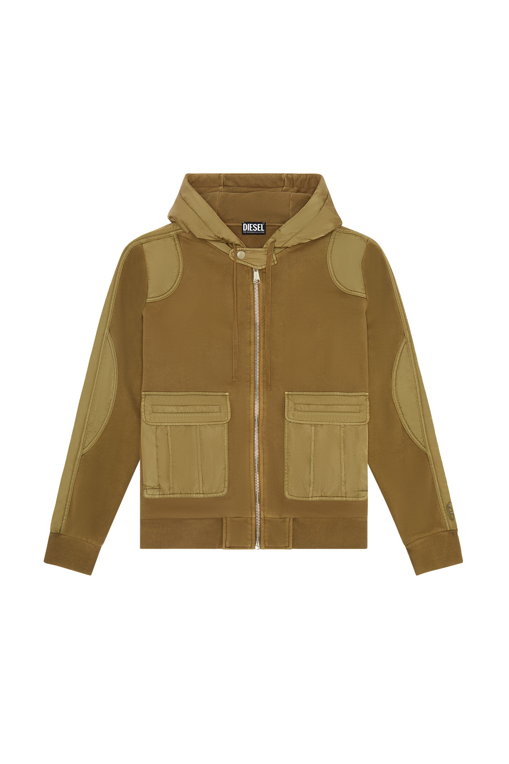 Diesel - S-SOFOGINN, Male's スウェット ジップアップ パーカー 3Dポケット ナイロン切り返し in ミリタリーグリーン - 2
