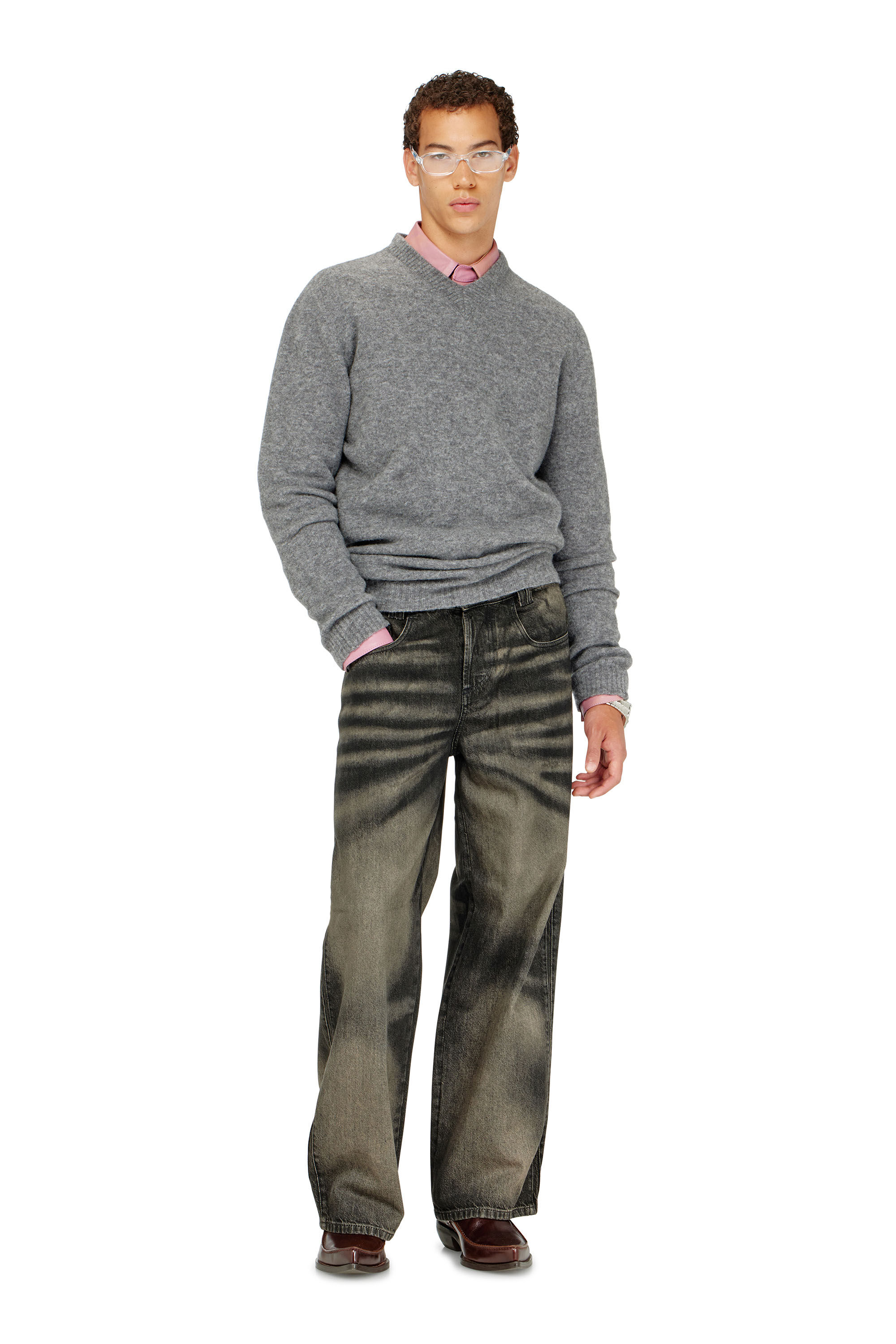 Diesel - K-ANDIE, Male's V-neck jumper in wrinkled boiled knit in null - 1