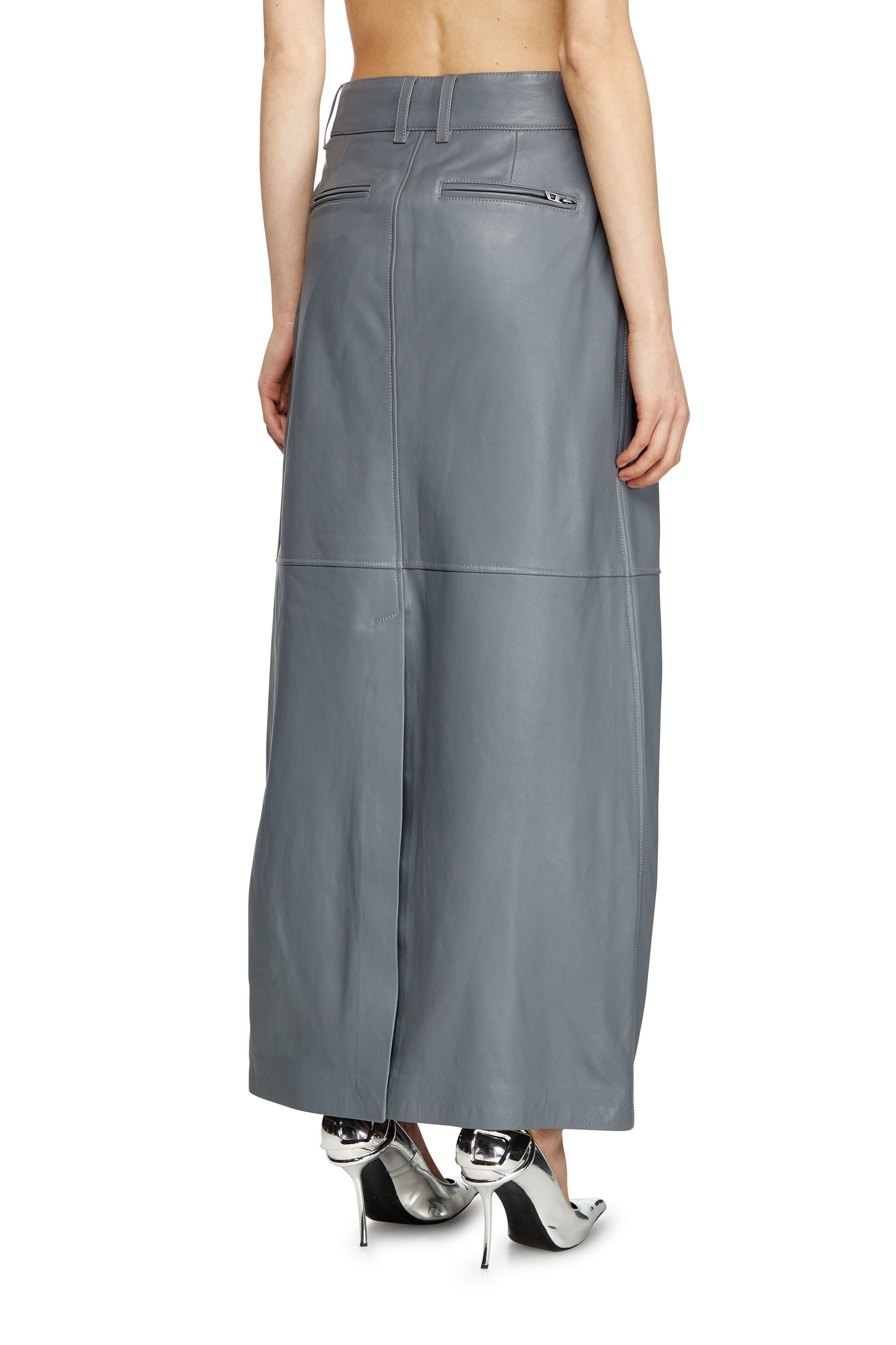 Diesel - L-UCY, Female's Long leather skirt in グレー - 5