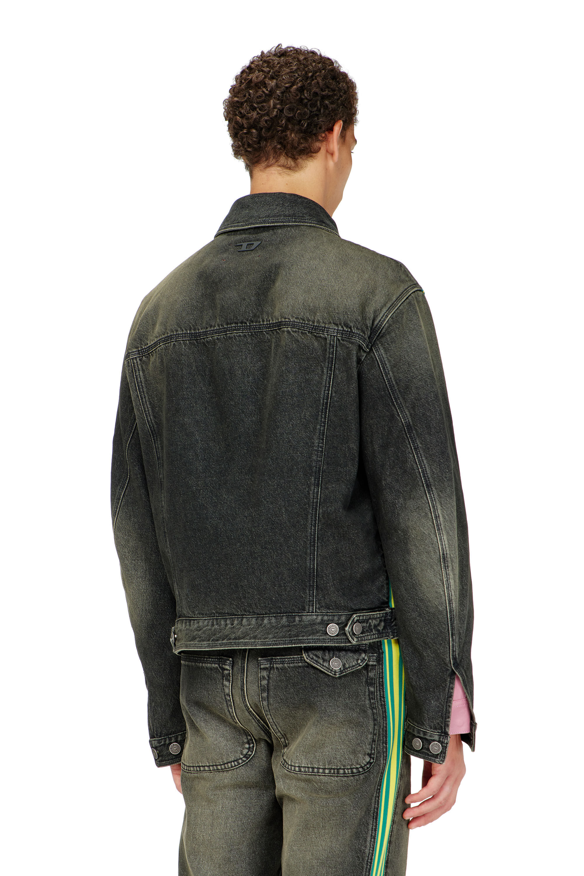 Diesel - D-BAS-FSJ1, Male's Trucker jacket with striped shoulder bands in ブラック/ダークグレー - 5