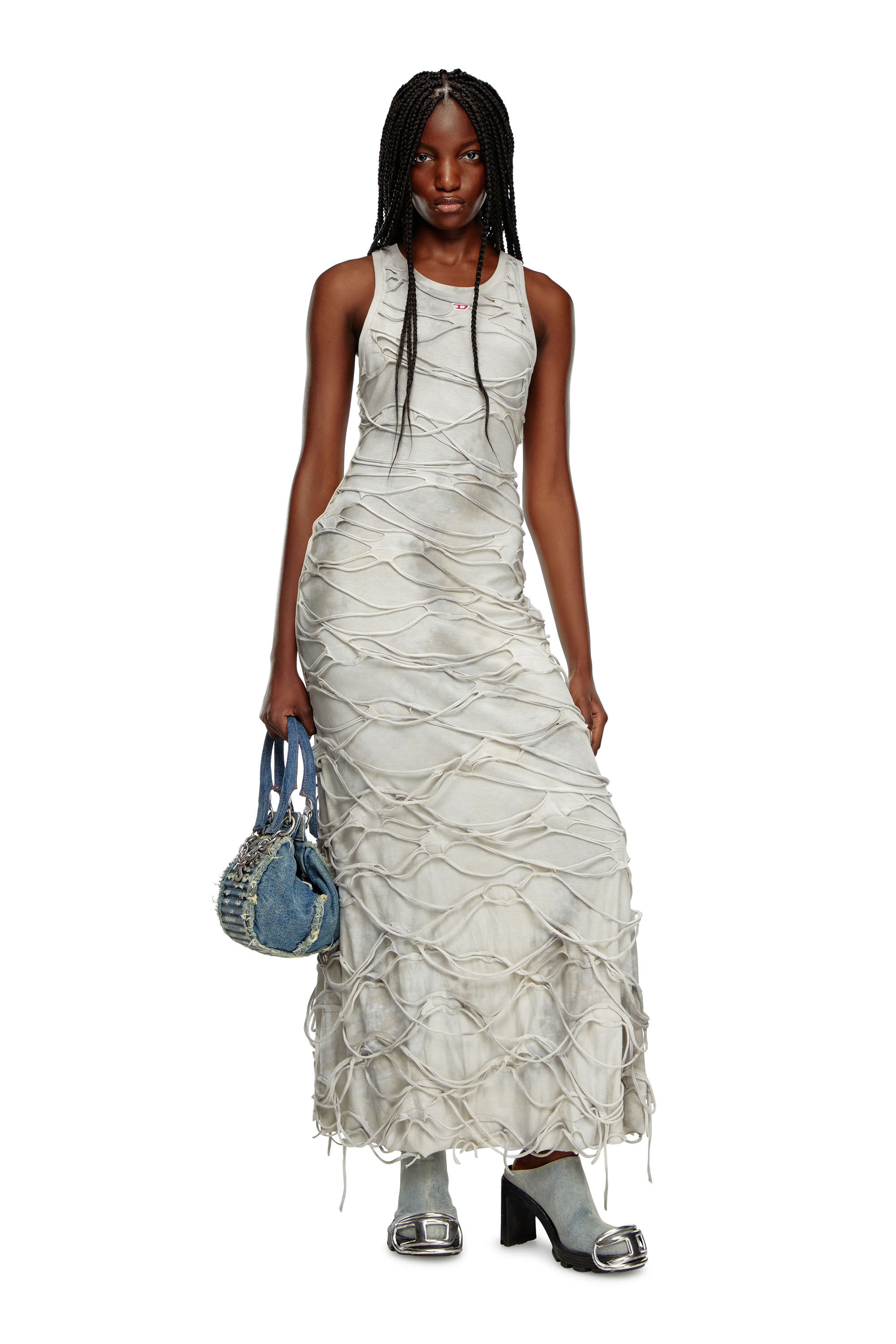 D-VINA-XS D-Vina-Xs-Handbag in distressed quilted denim｜ブルー 