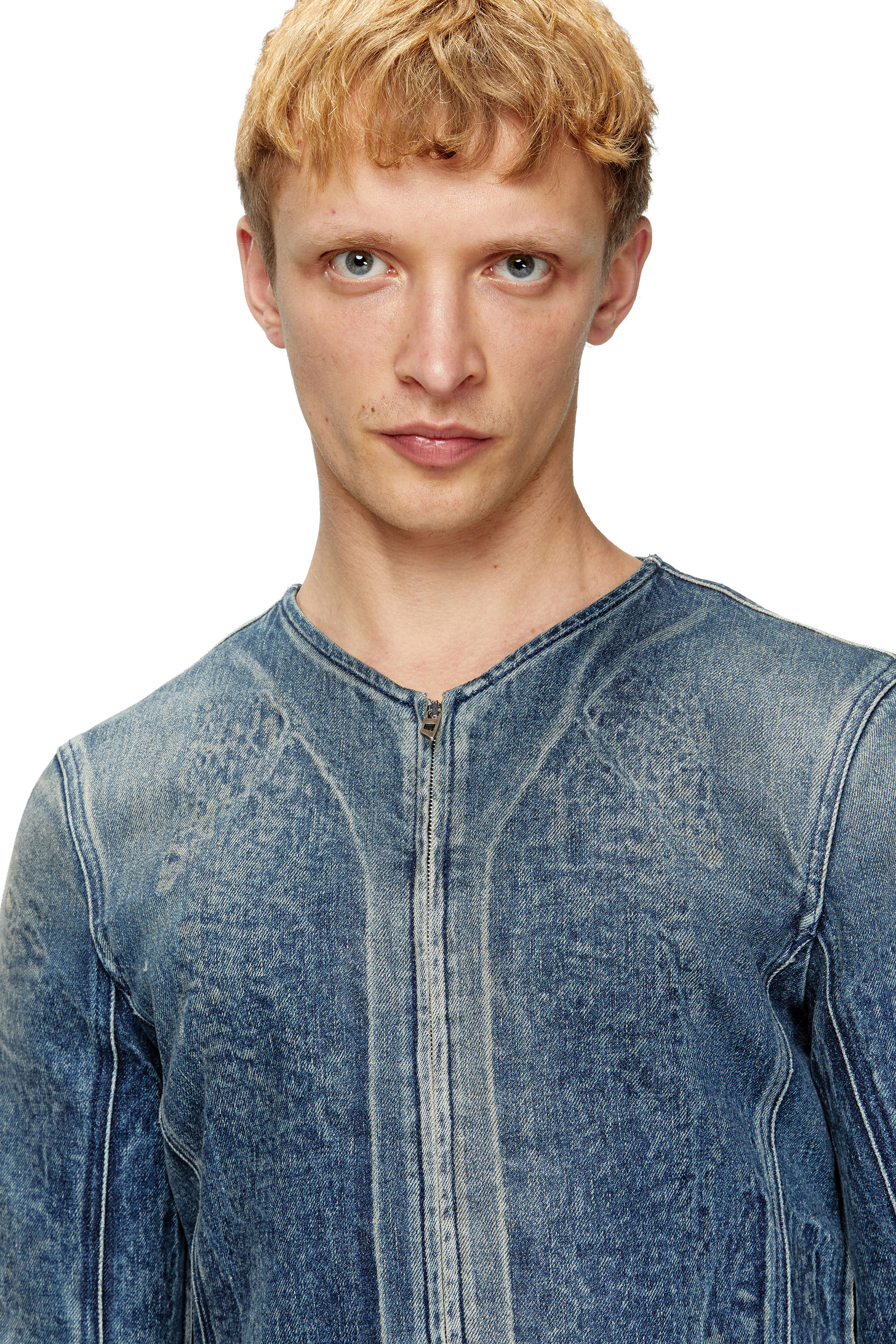 Diesel - D-CARDI-FSG, Male's Jacket in Ghost Embossed denim in ミディアムブルー - 4