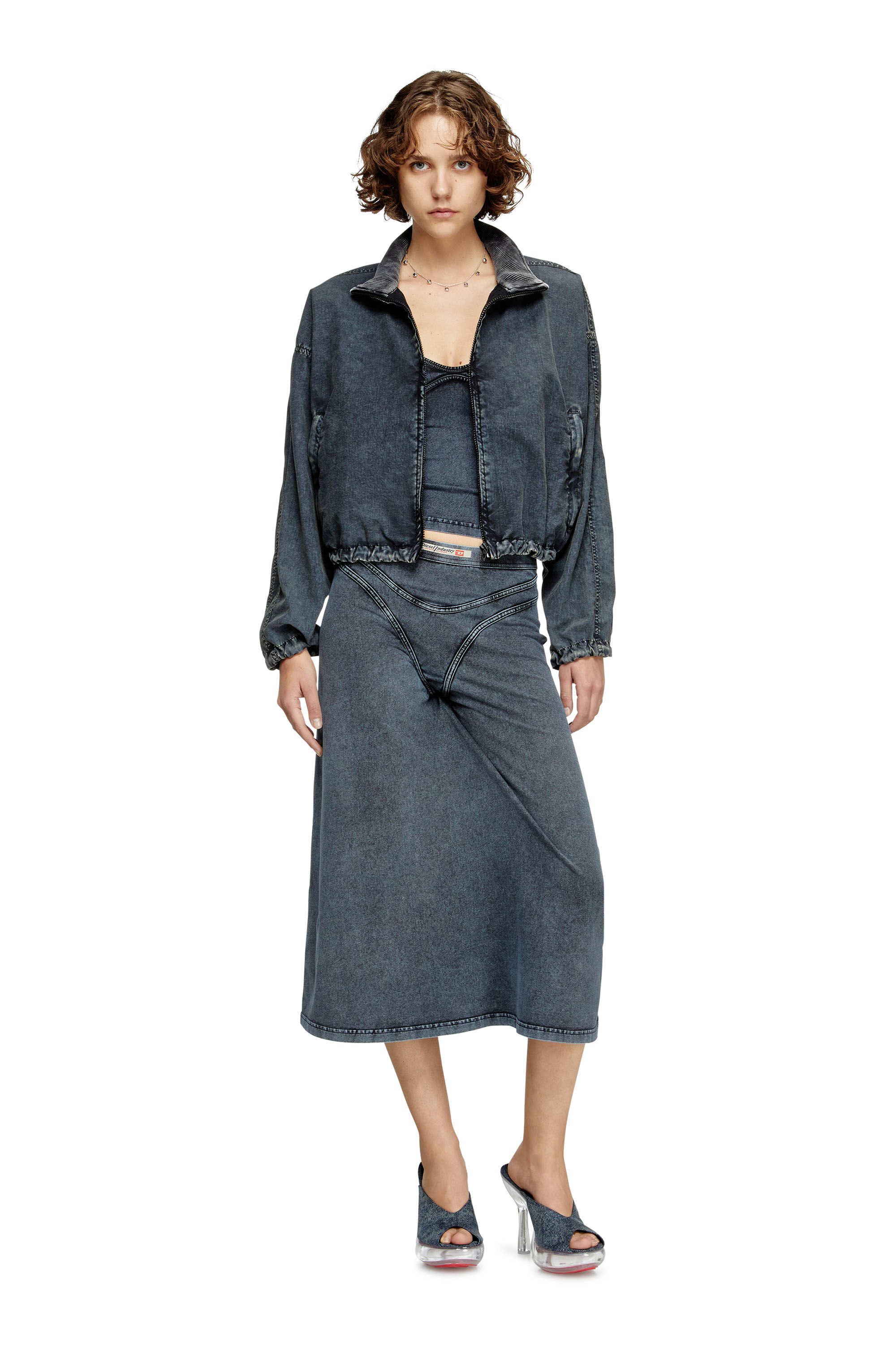 Diesel - G-LEAM-R1, Female's Cropped jacket in recycled nylon taslan in ダークブルー - 1