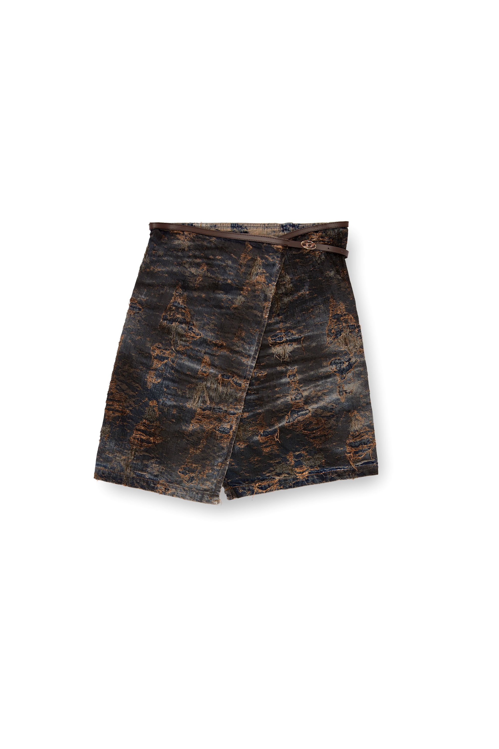 DE-LEM-FSF Wrap skirt in coated jacquard denim｜ブラウン