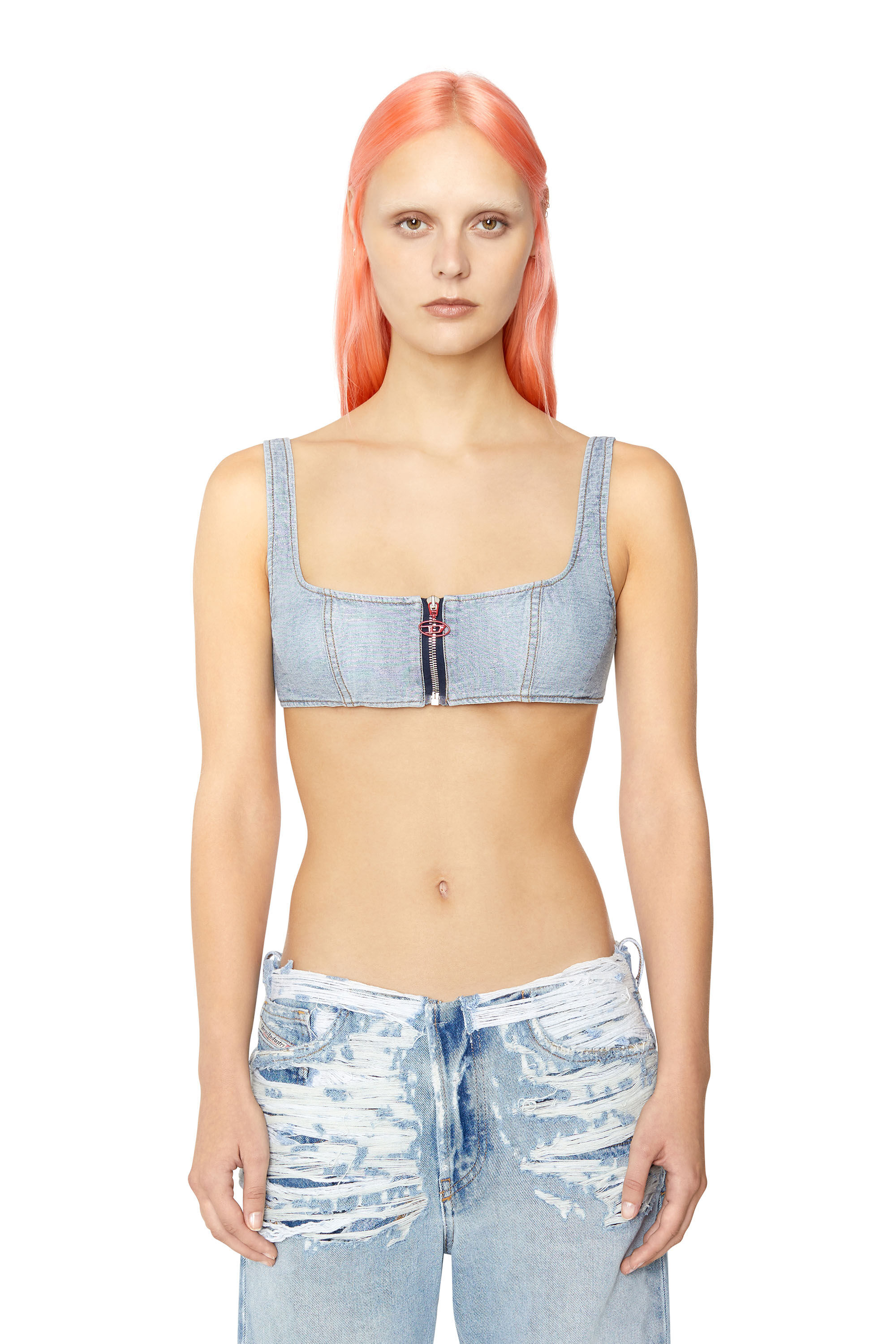 Diesel - DE-GELL-FSB, Female's レディース デニム トップス ラメ in ライトブルー - 3