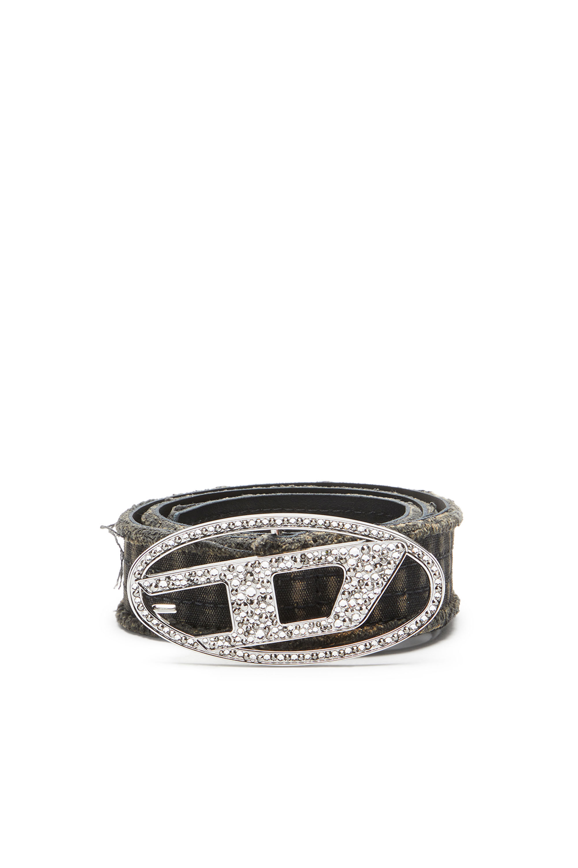 B-1DR STRASS Canvas and leather belt with crystals｜ブラック