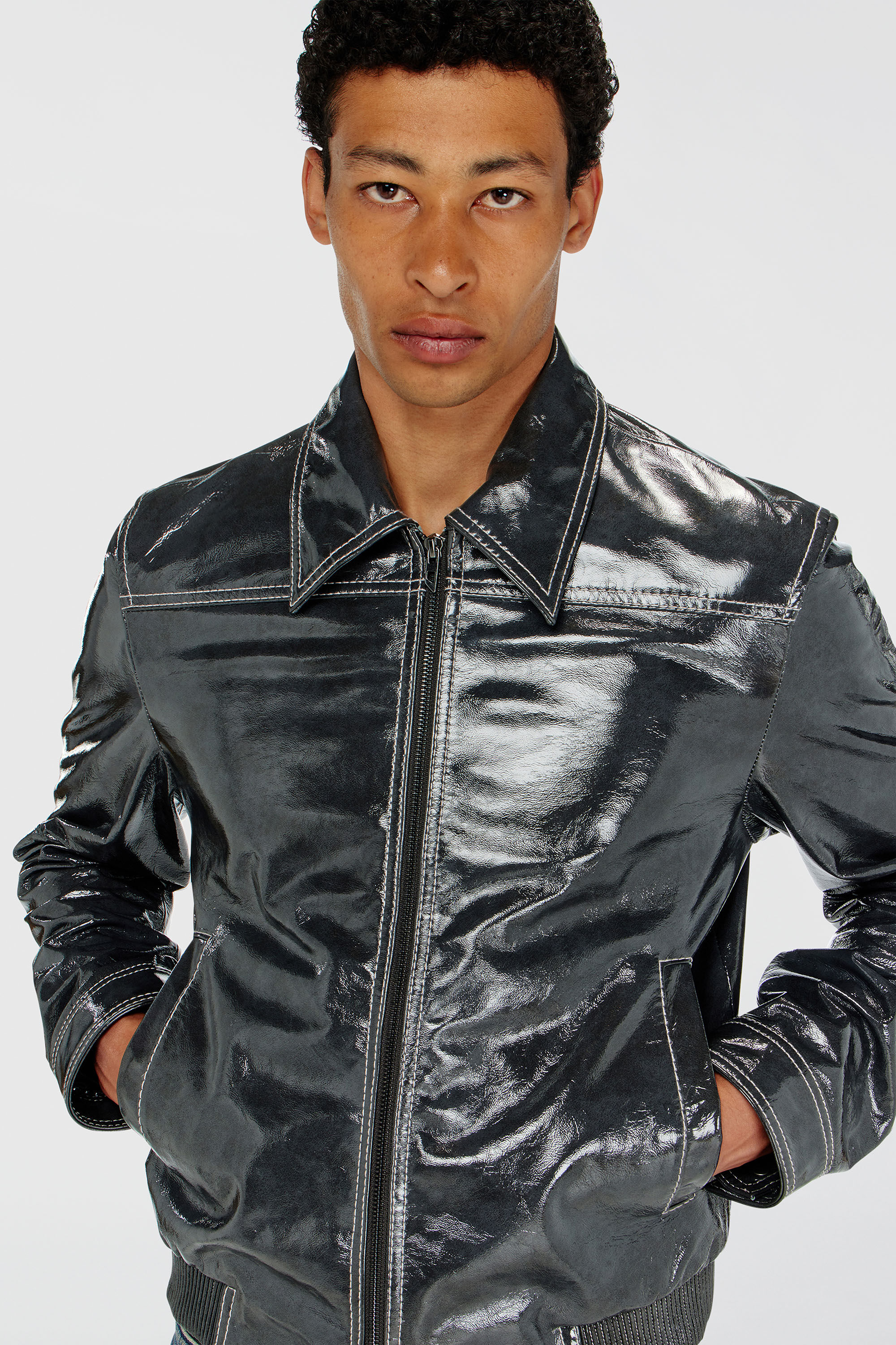Diesel - L-ADDI, Male's レザージャケット in ダークグレー - 4