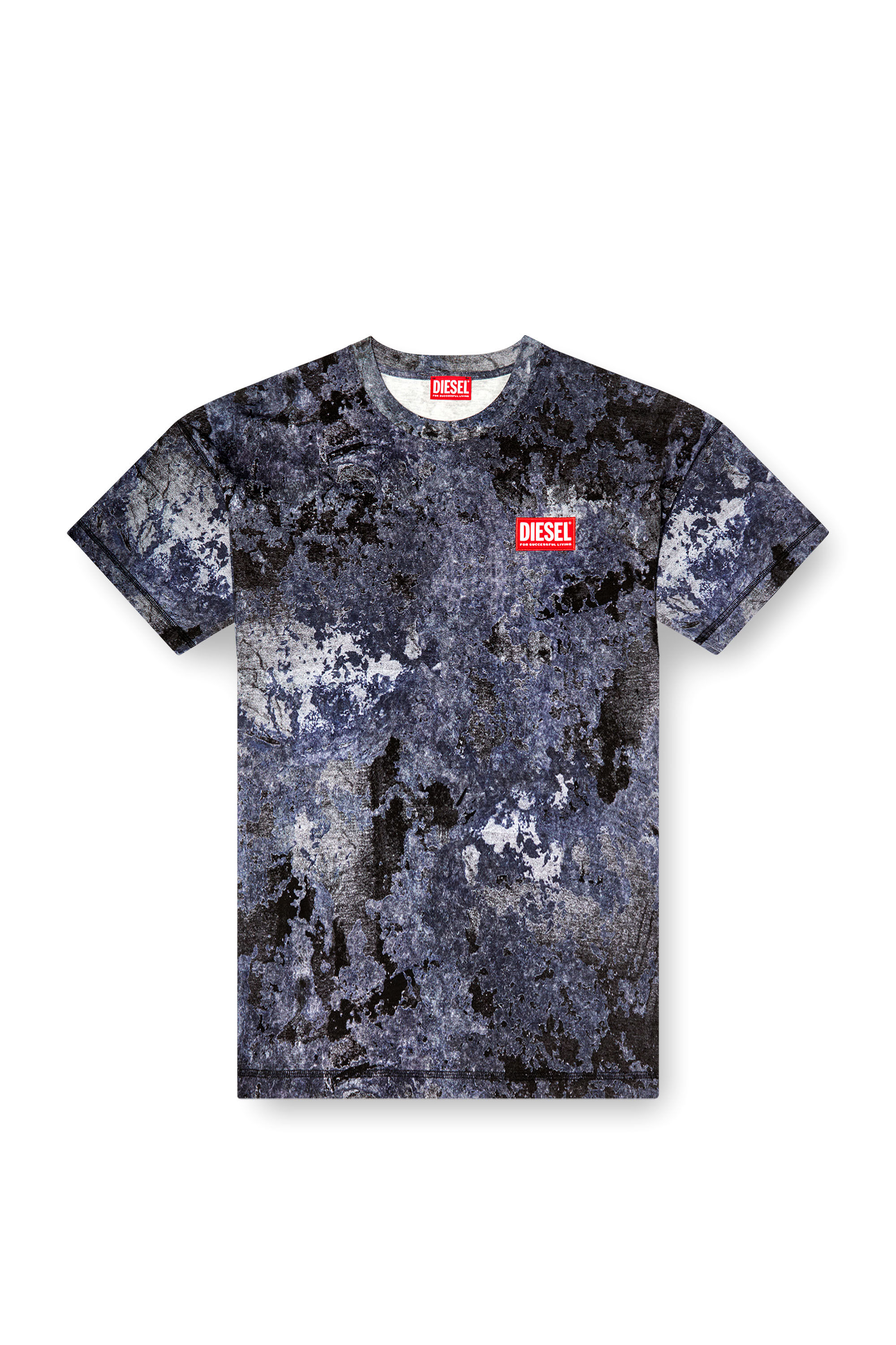 Diesel - T-BOXT-R12, Male's Marble-effect burnout T-shirt in ブルー - 2