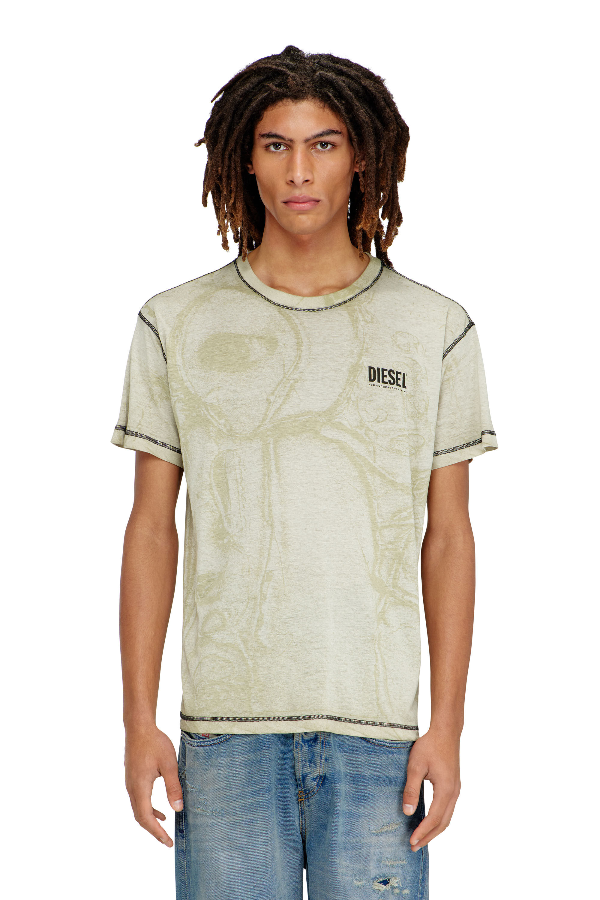 Diesel - T-NORM-V15, Male's Hemp-cotton T-shirt with all-over print in グレー - 3