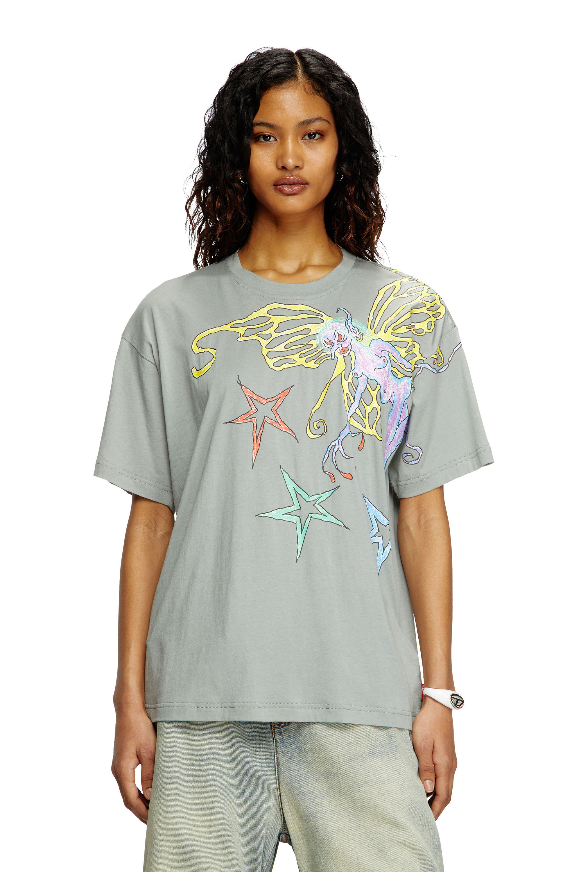 Diesel - T-BUXT-Q1, Female's T-shirt with graphic print in ライトグレー - 3