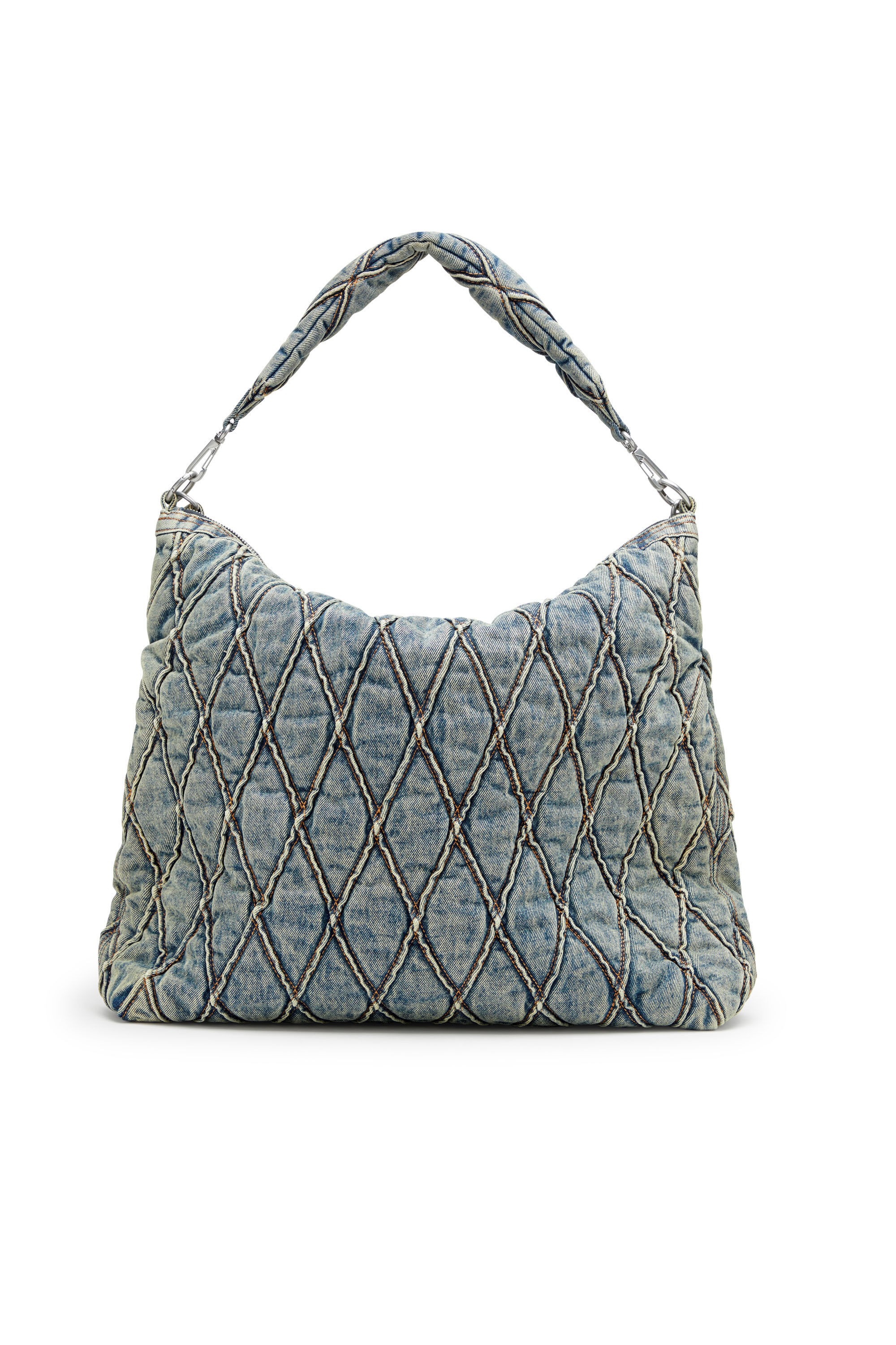 Diesel - CHARM-D HOBO, Female's Charm-D-Large hobo in argyle quilted denim in ブルー - 3