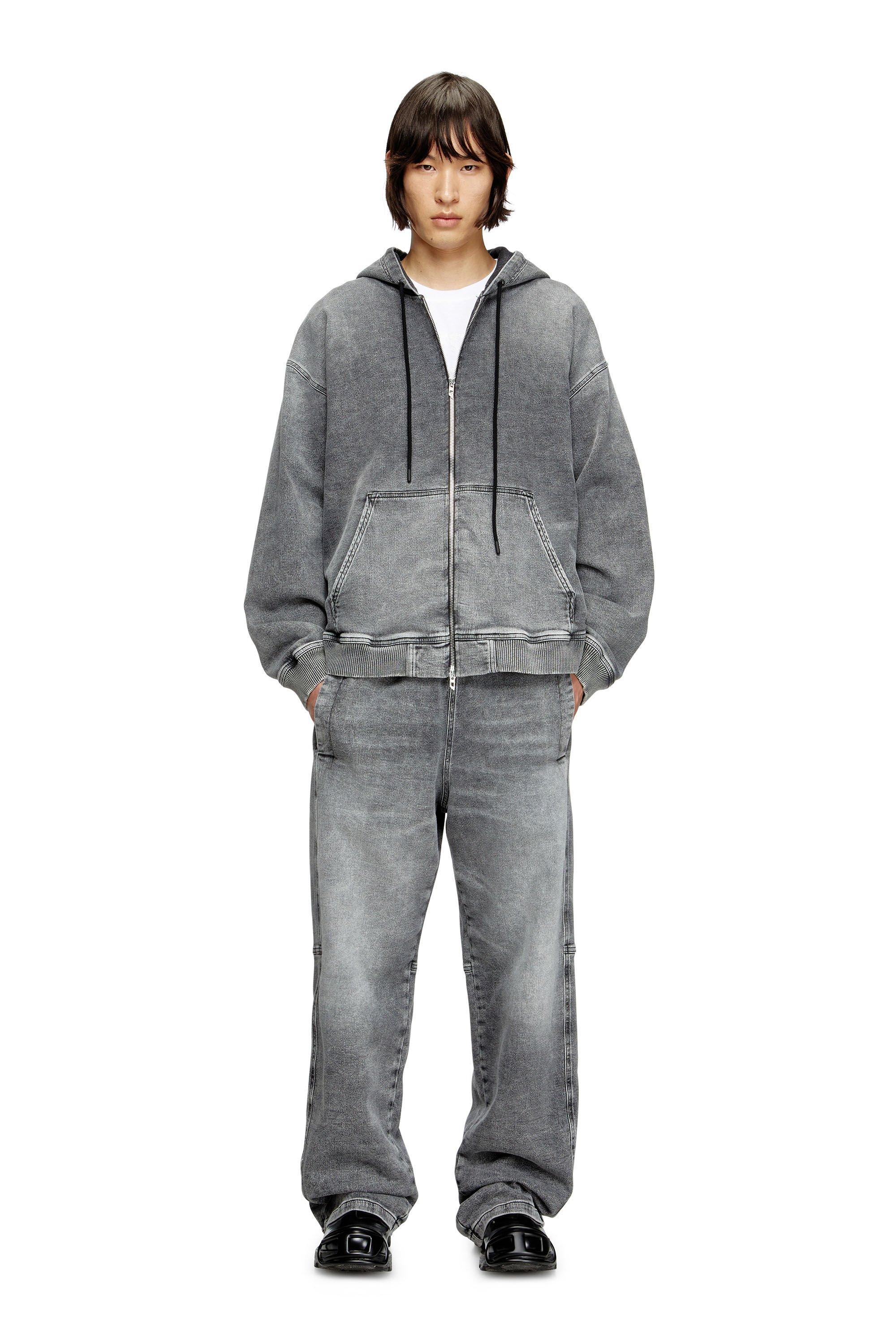 Diesel - HS D-GIRI-S TRACK, Unisex's Zip-up hoodie in marbled Track Denim in ダークグレー - 1