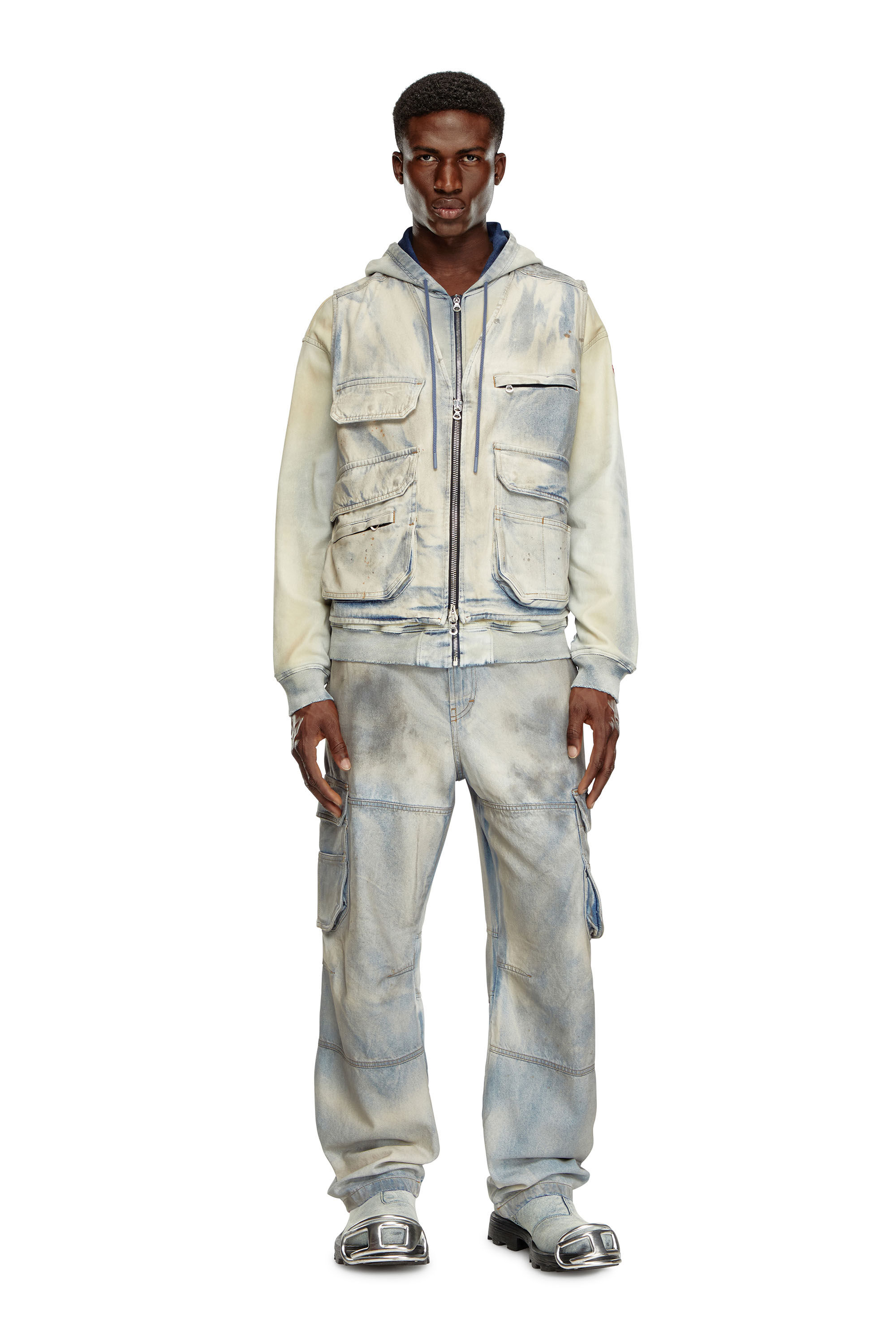 D-SAMP-S Sleeveless jacket in solarised denim｜マルチカラー
