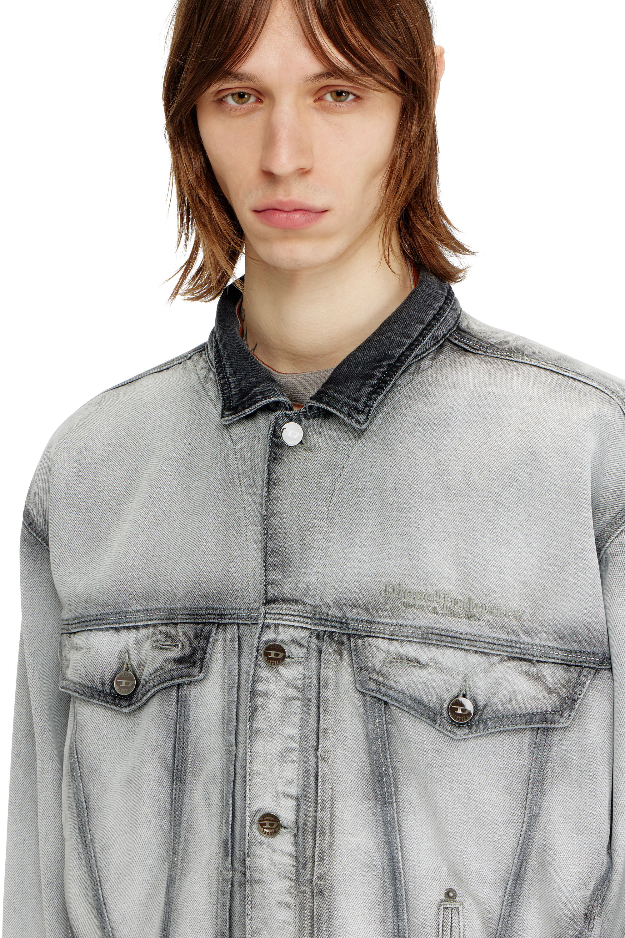 D-DENVER-FSI Trucker jacket in soft skeleton denim｜グレー