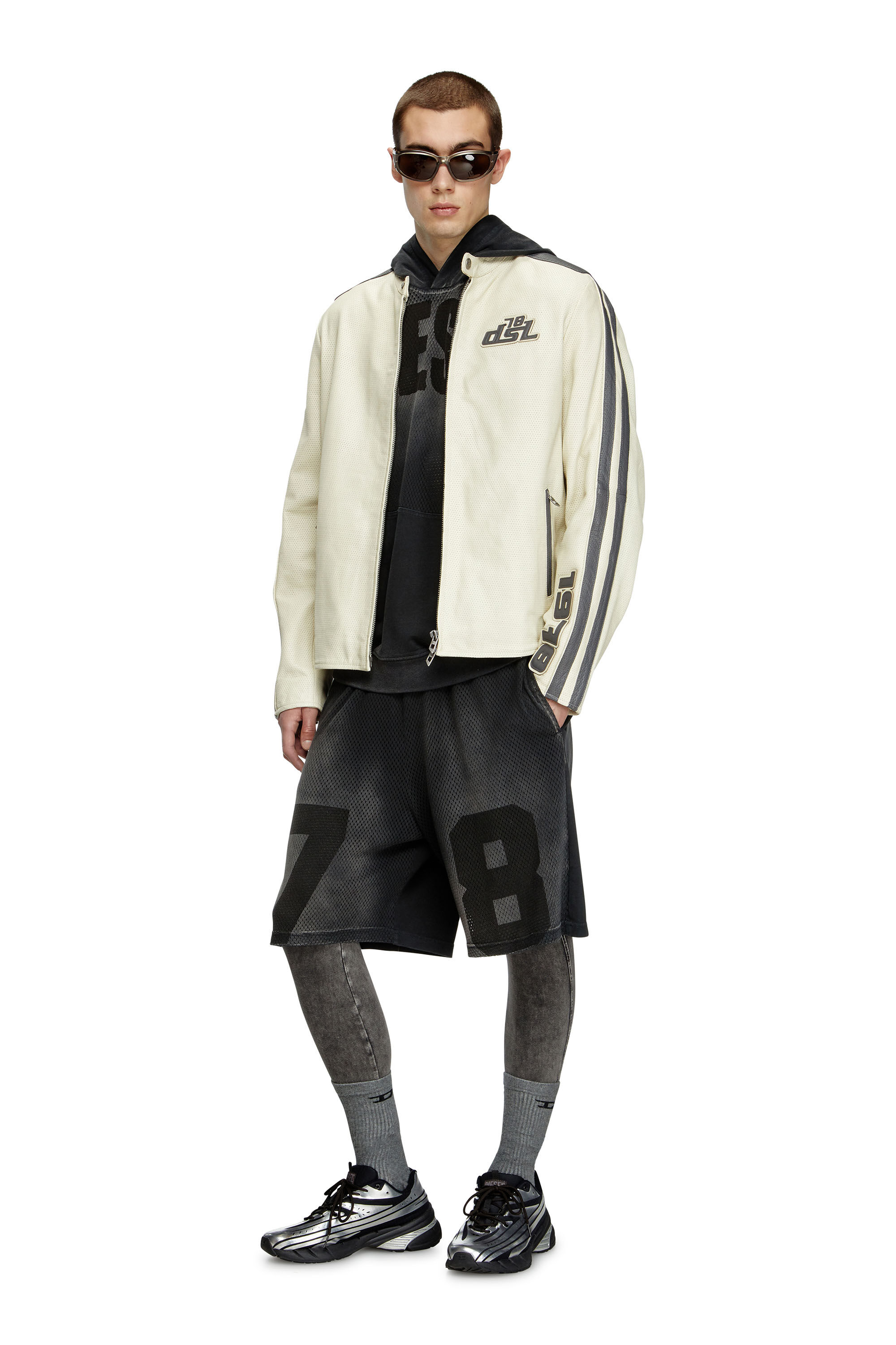 Diesel - L-POP, Unisex's Biker jacket in perforated leather in ホワイト - 1