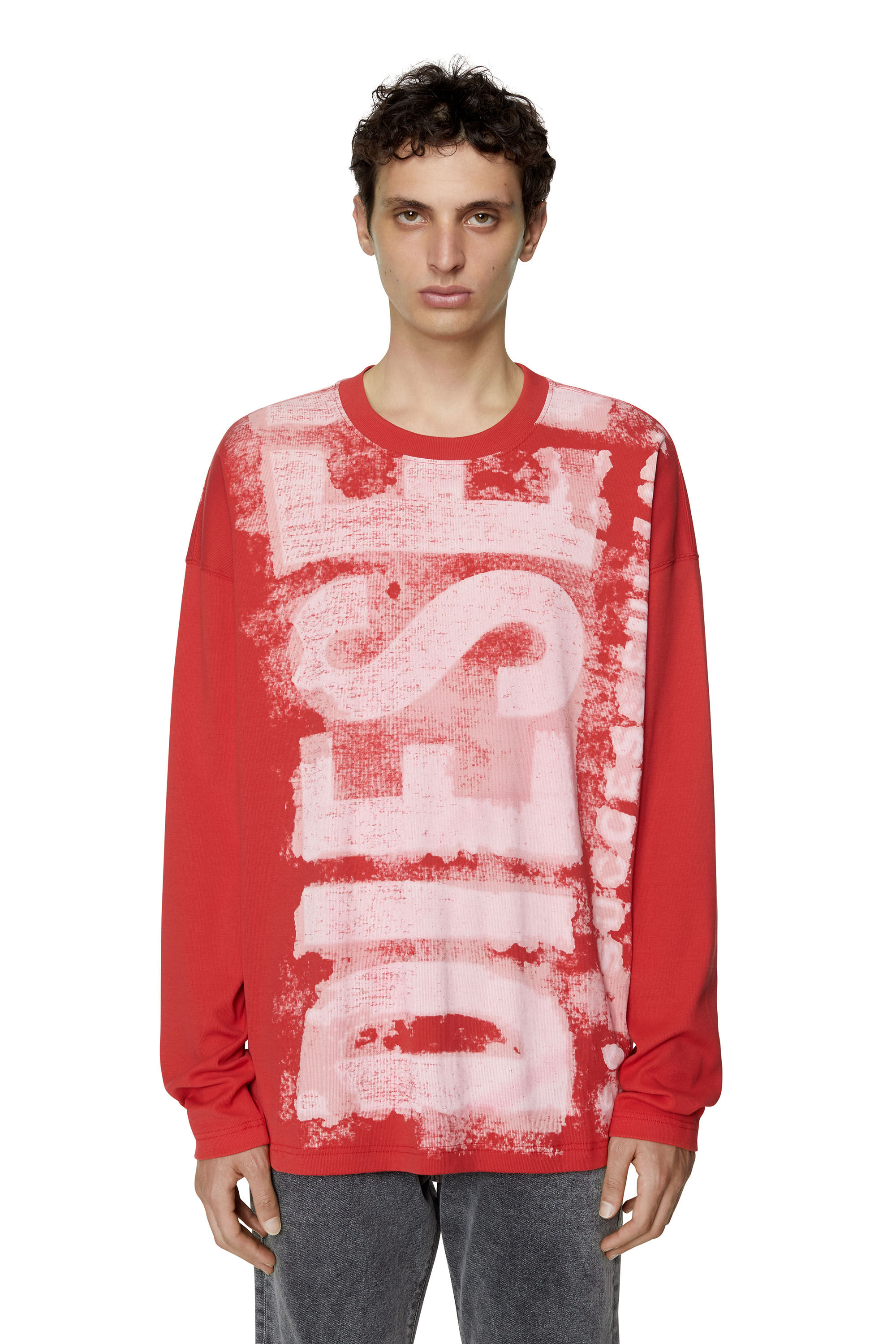 Diesel - T-WASRIB, Male's 長袖 ロゴ Tシャツ in レッド - 3