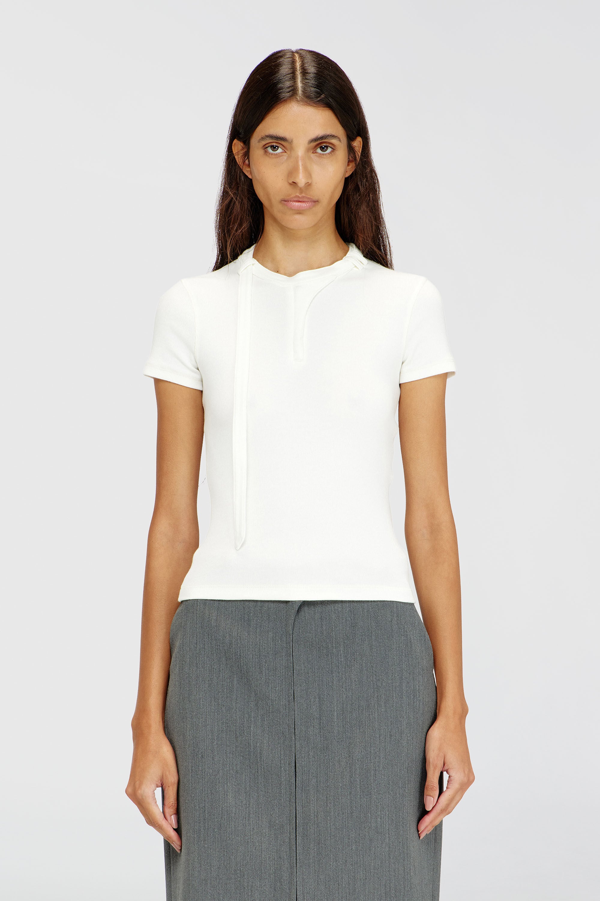 Diesel - T-IARAS, Female's Rib-jersey top with biker neck strap in ホワイト - 3