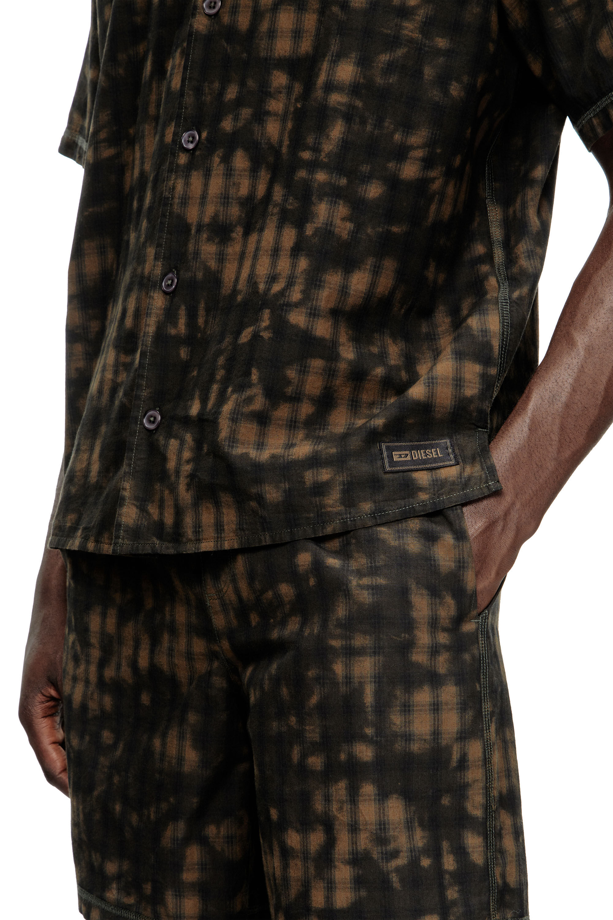 Diesel - SET-HORIEN-UTLT, Male's Short pajamas in cloudy-print check cotton in オリーブグリーン - 5