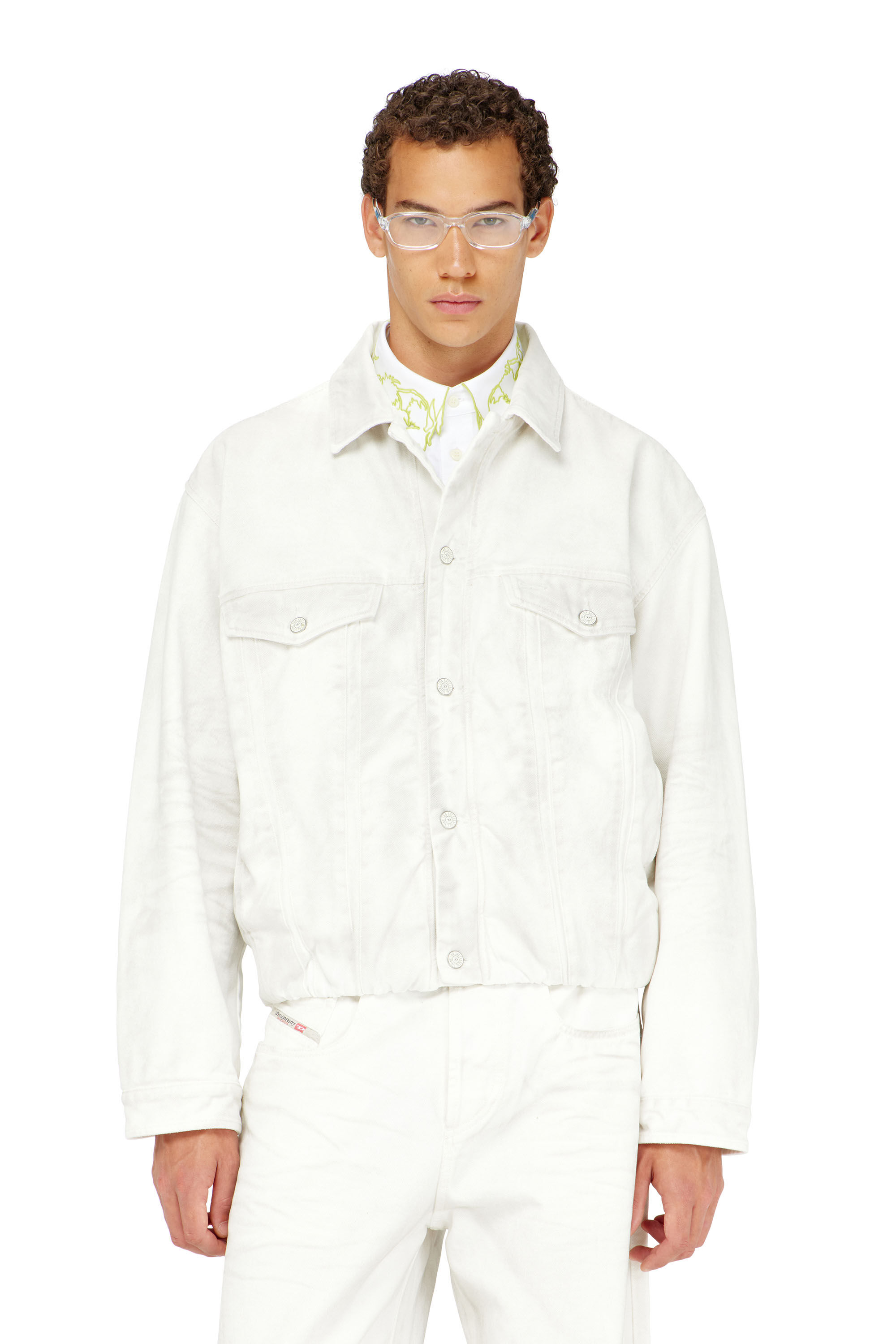 D-MORVI-FSJ1 Elasticated trucker jacket in denim｜ホワイト｜メンズ