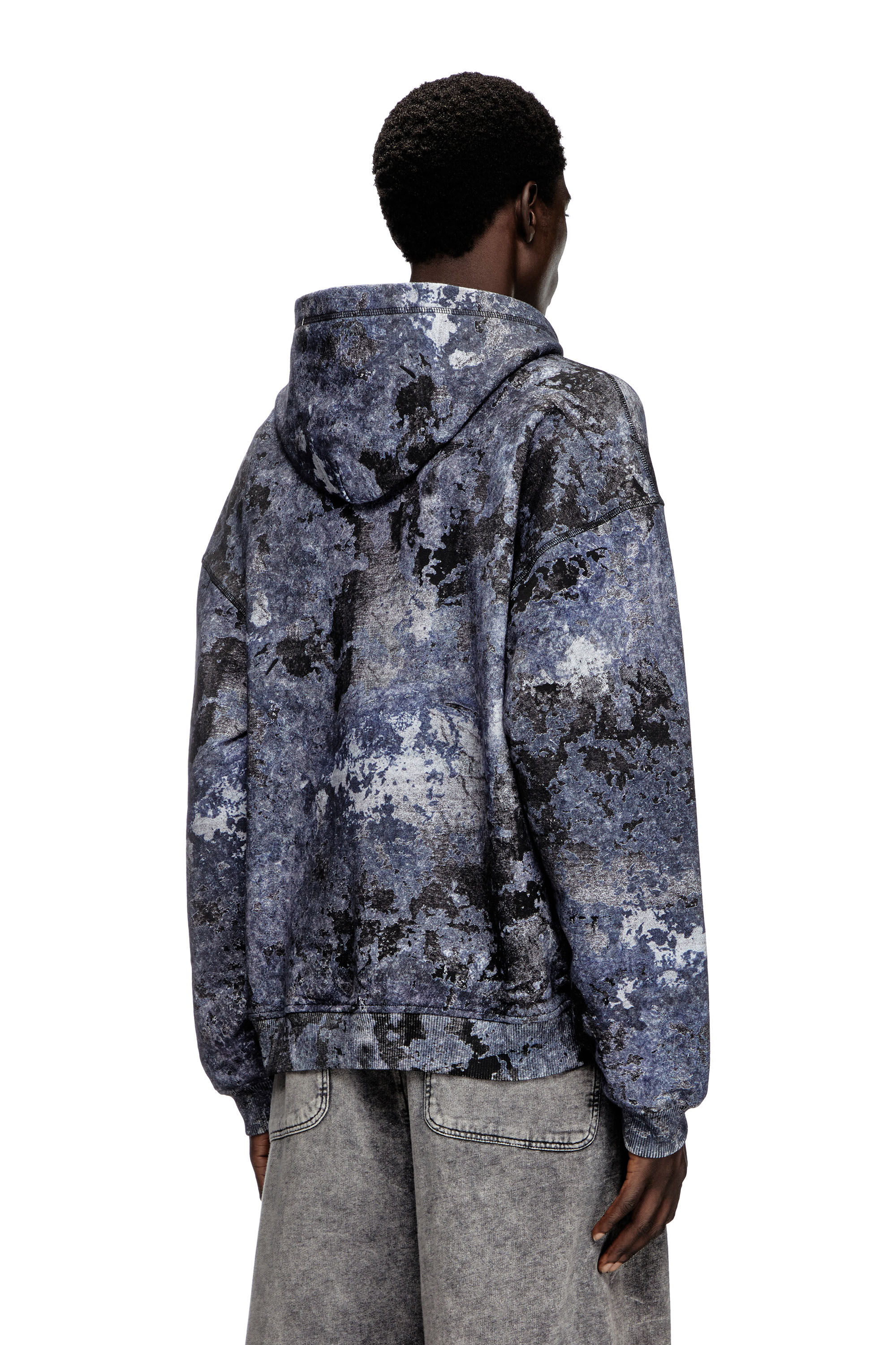 大特価 S-BOXT-HOOD-R8 Marble-effect burnout hoodie｜ブルー｜メンズ トップス