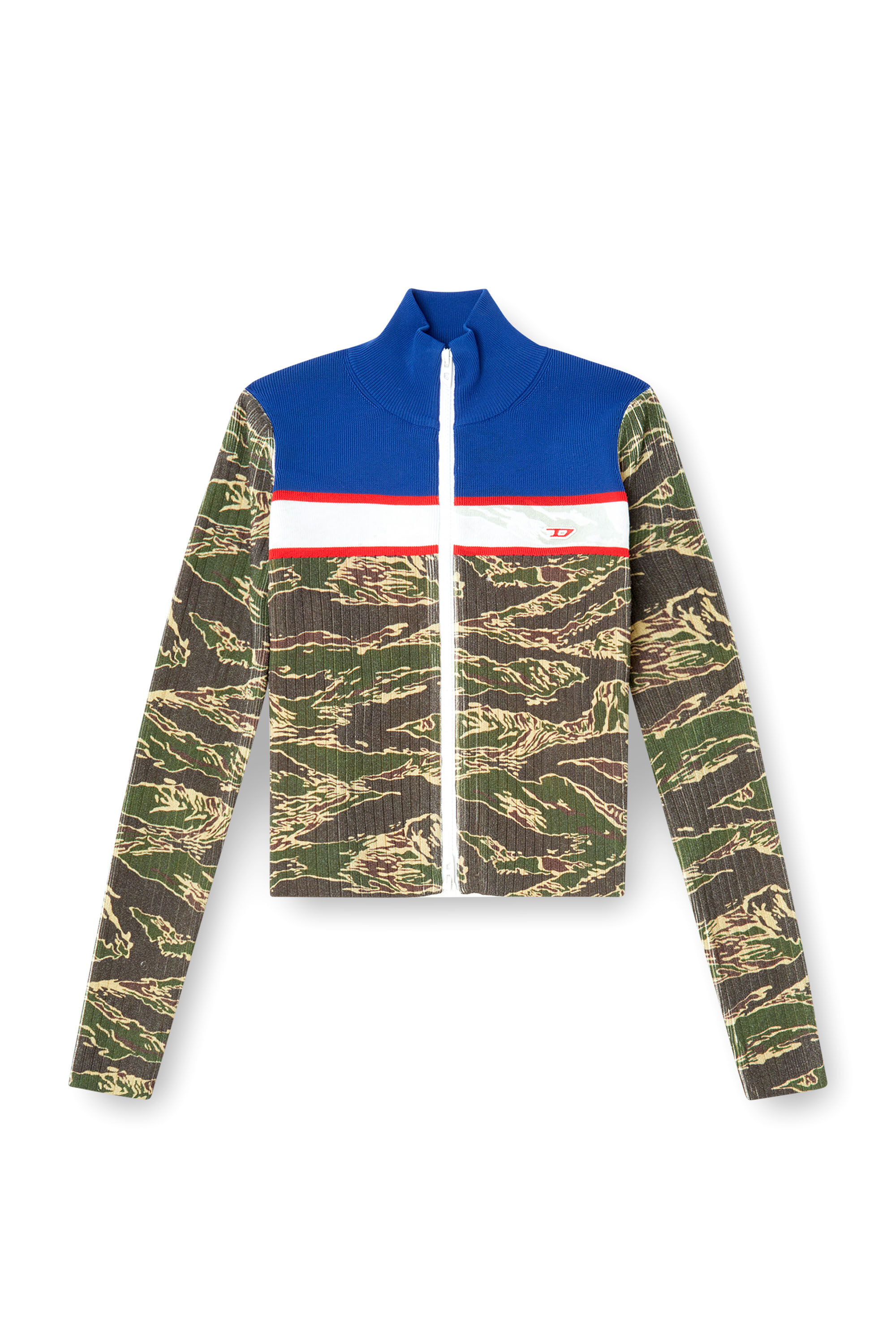 Diesel - M-CAMUT, Female's Camo zip sweater in ribbed viscose in ブルー/グリーン - 2