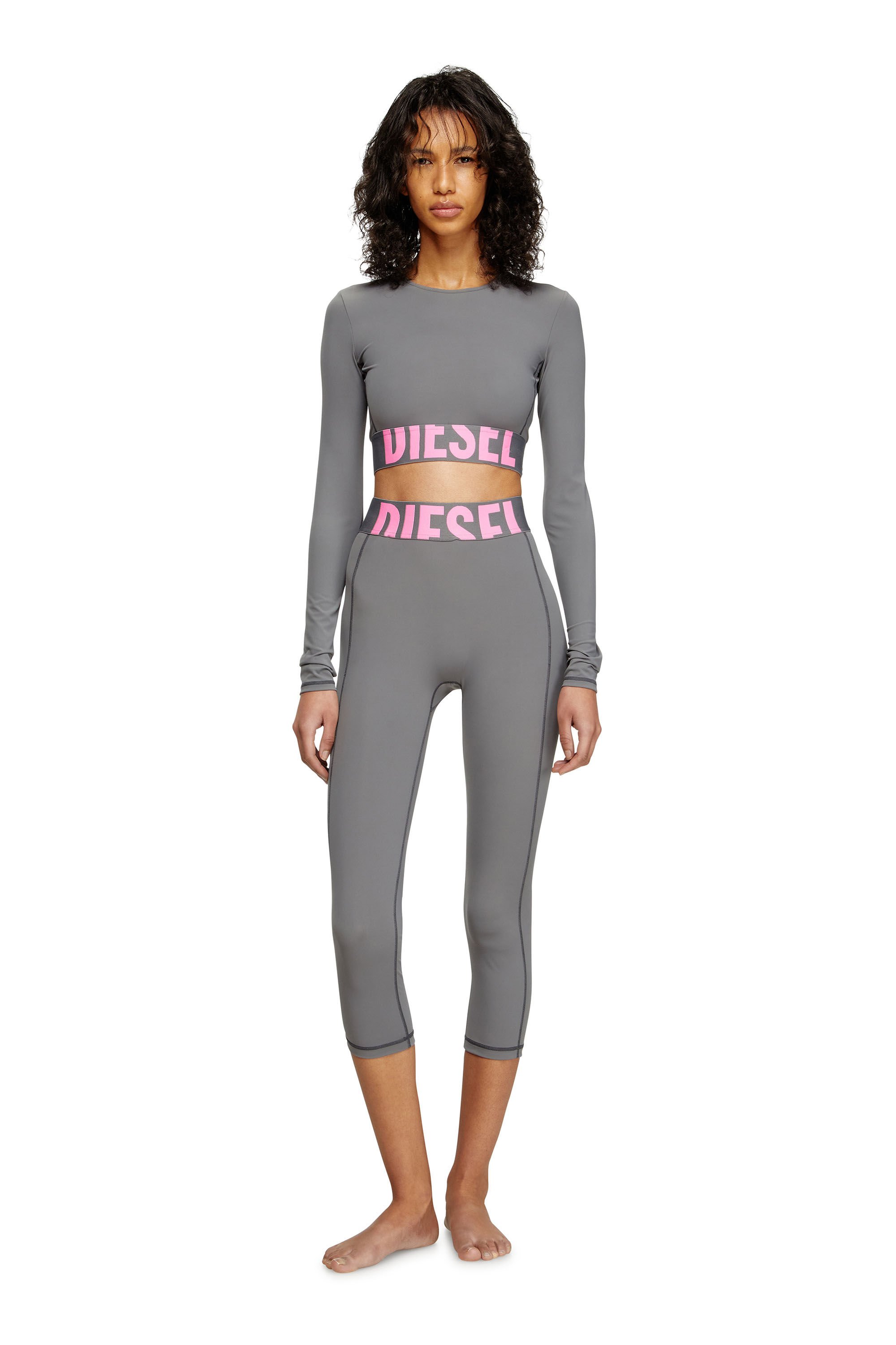 Diesel - MELISSA-D-POP, Female's Microfibre crop top with cut-off logo in グレー - 1