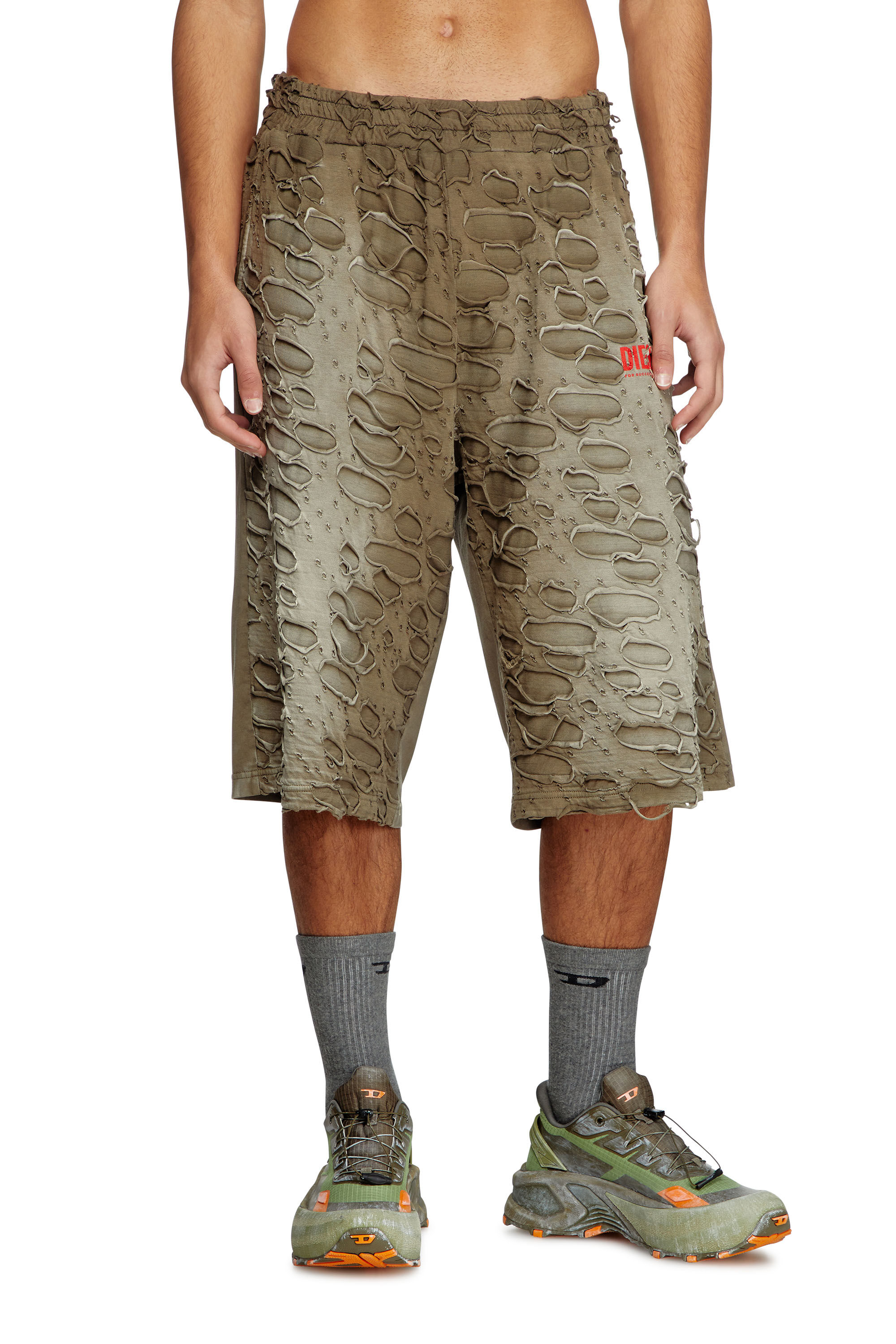 P-ECHIO-R1 Faded sweat shorts with holes｜グリーン｜メンズ｜DIESEL