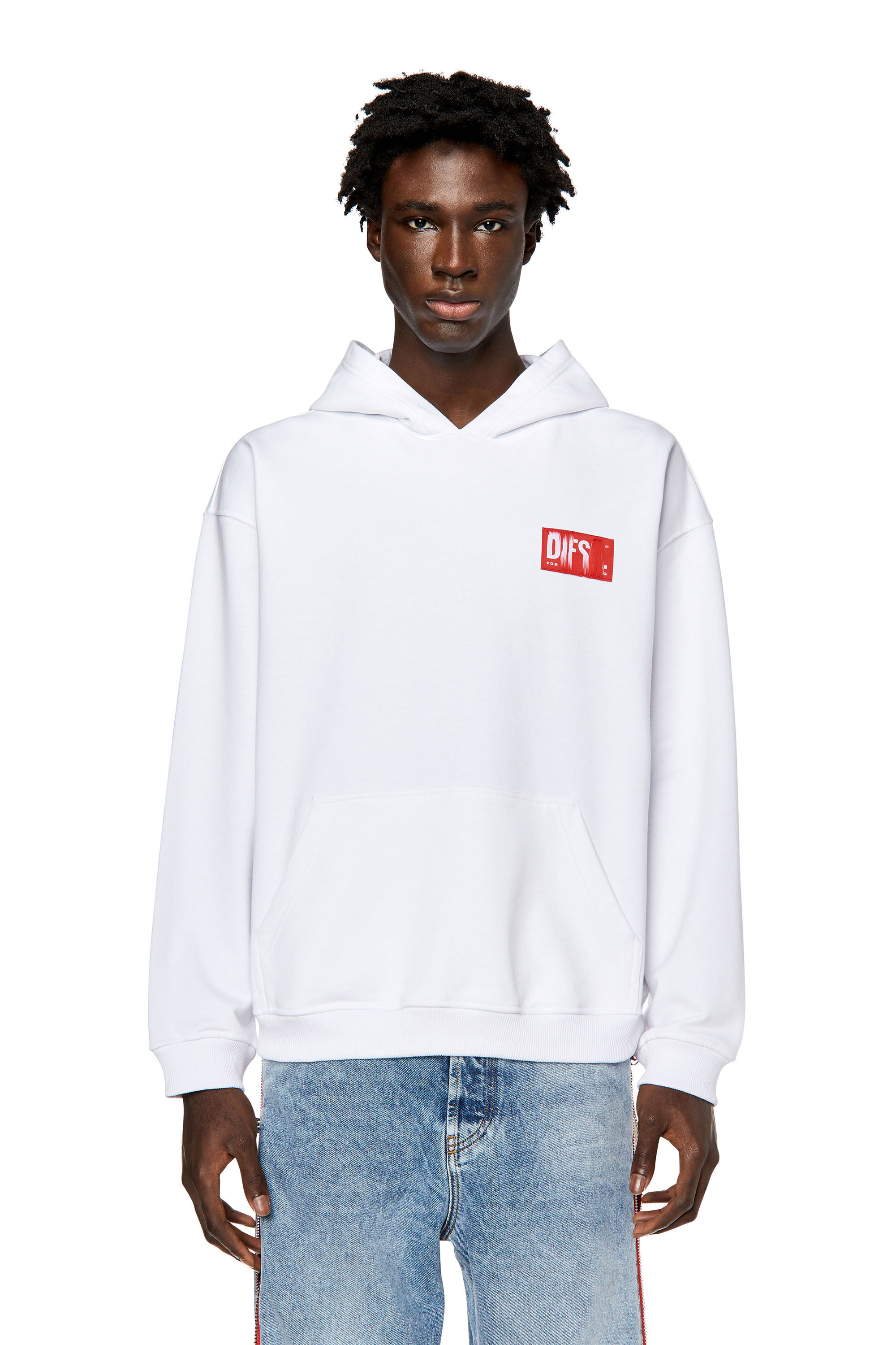 Diesel - S-NLABEL-HOOD, Male's パーカー デストロイドロゴ in ホワイト - 3