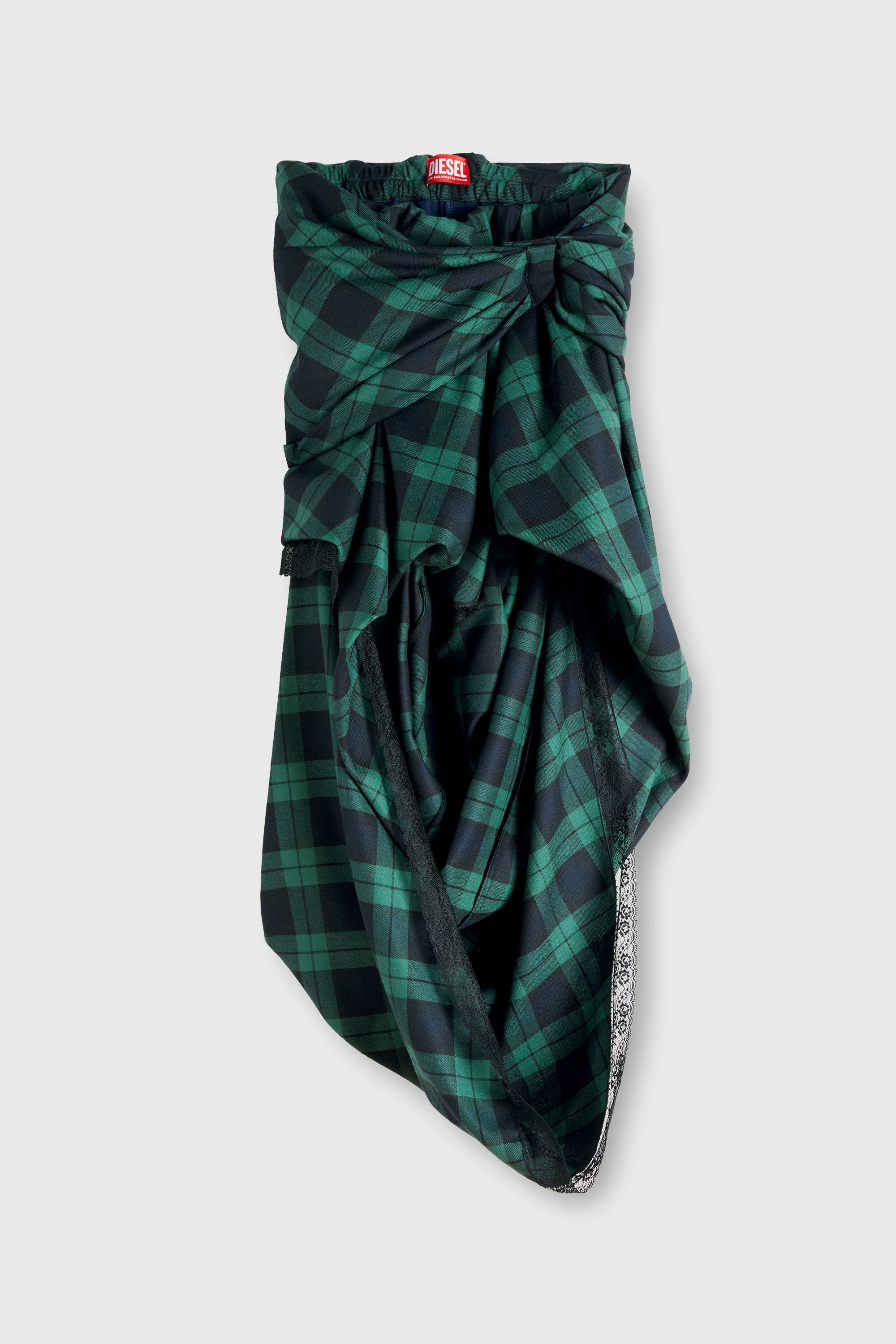 Diesel - O-WINNY, Female's Draped tartan midi skirt with lace trim in グリーン/ブルー - 2