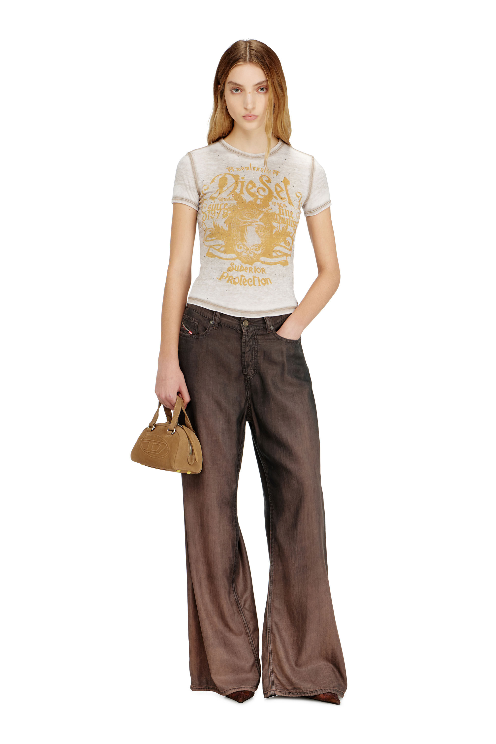 Diesel - T-UNCUTIES-LONG-AA3, Female's Tシャツ in ゴールド/グレー - 1