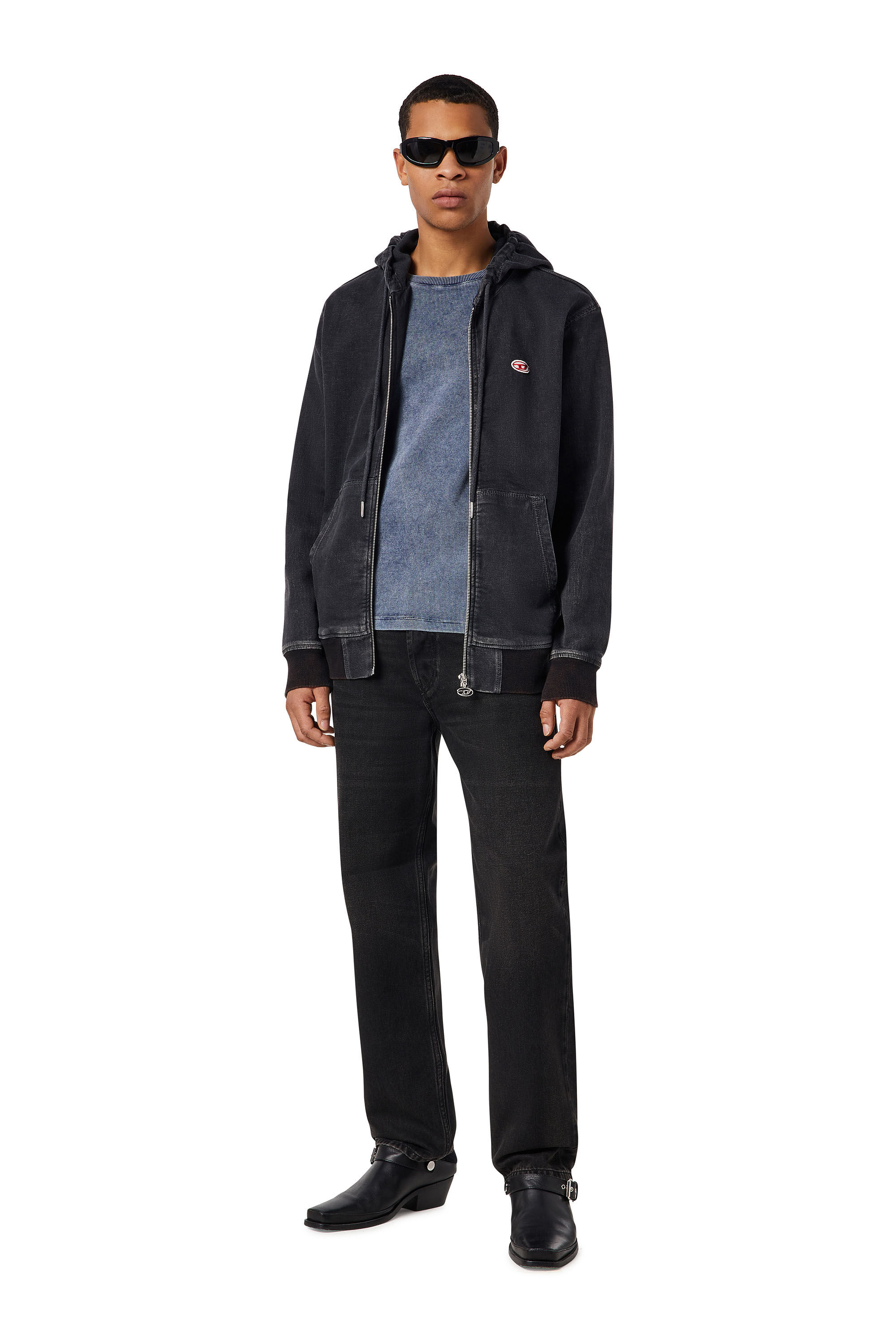 Diesel - D-GIR TRACK DENIM HOODIE, Male's ジップアップ パーカー in ブラック - 1